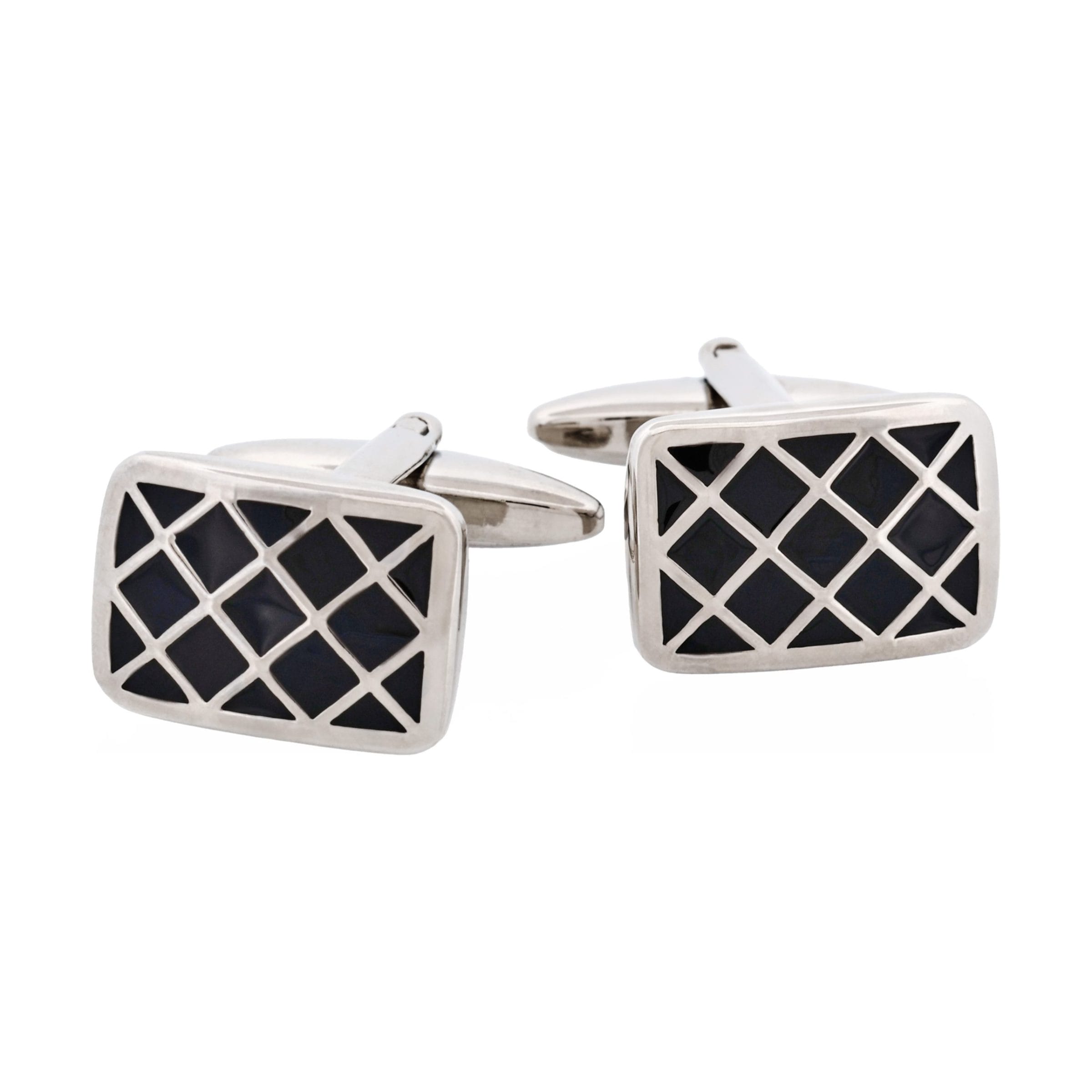 Black Enamel Lattice Patterned Cufflinks