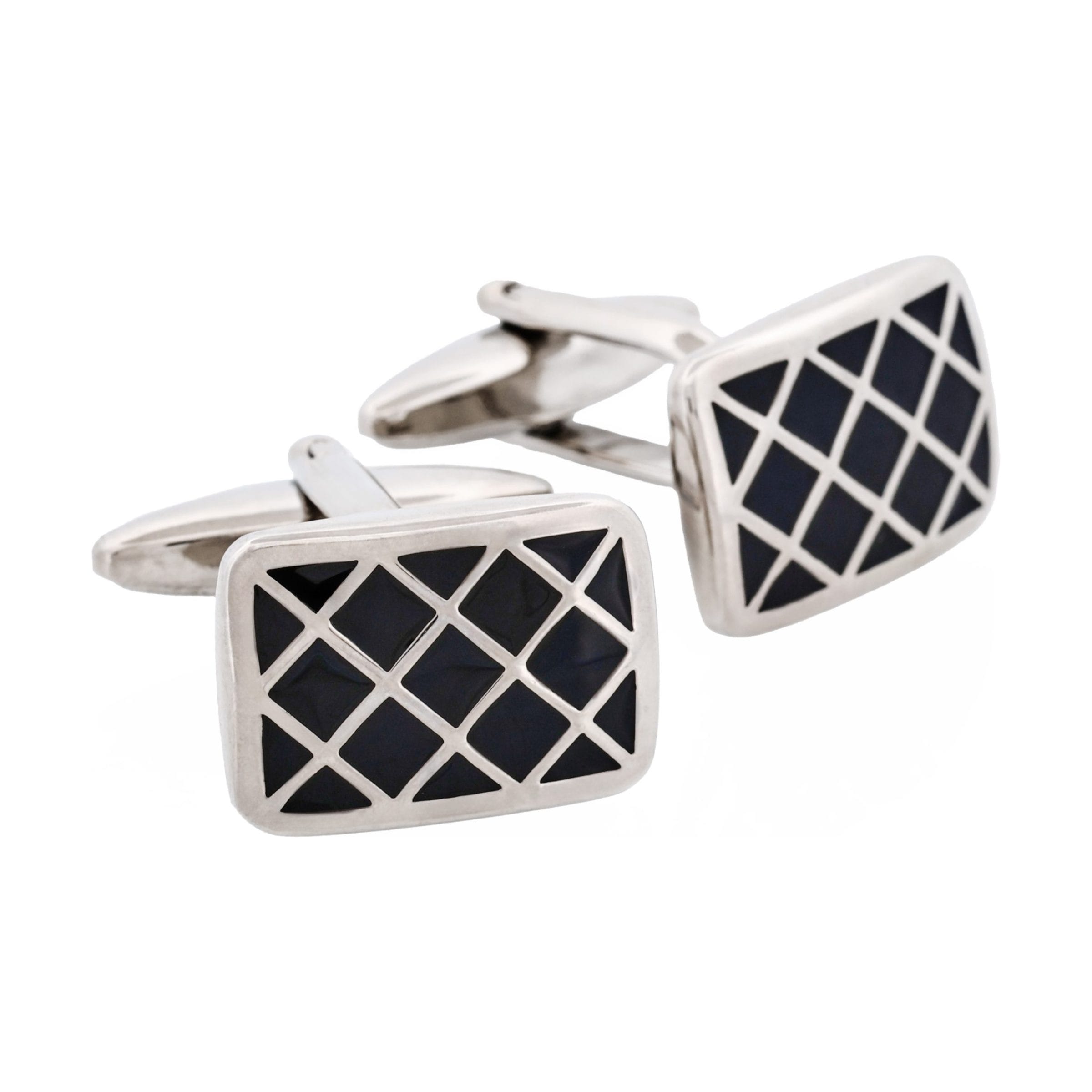 Black Enamel Lattice Patterned Cufflinks