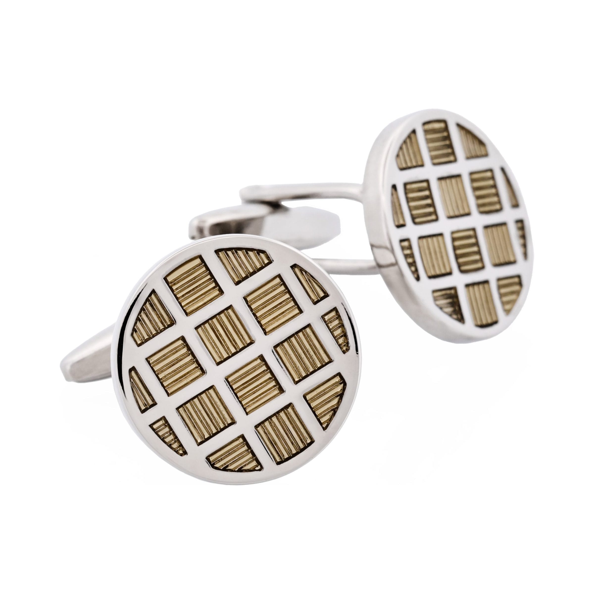 Light Grey Check Enamel Round Cufflinks