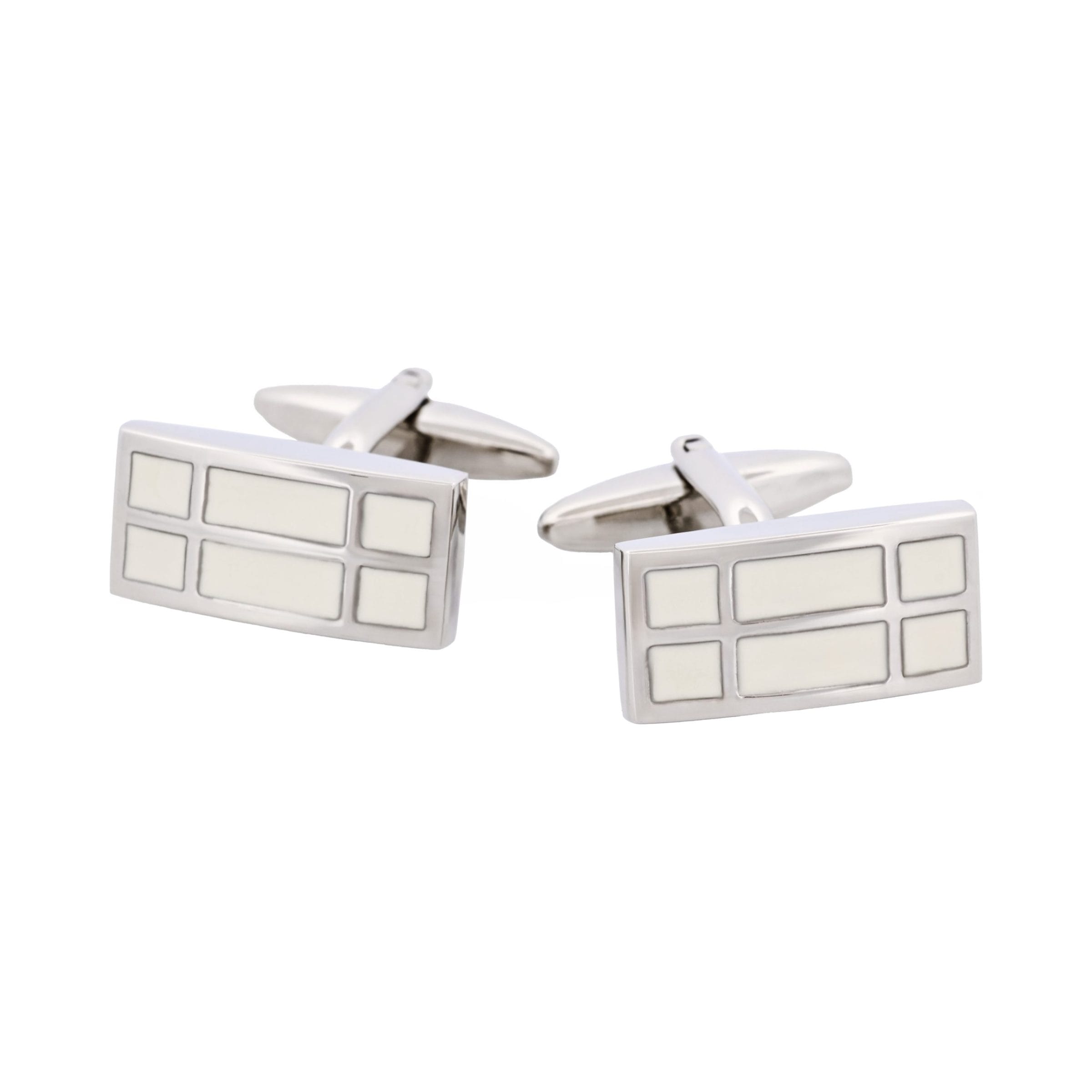 Rhodium & White Enamel Rectangle Cufflinks