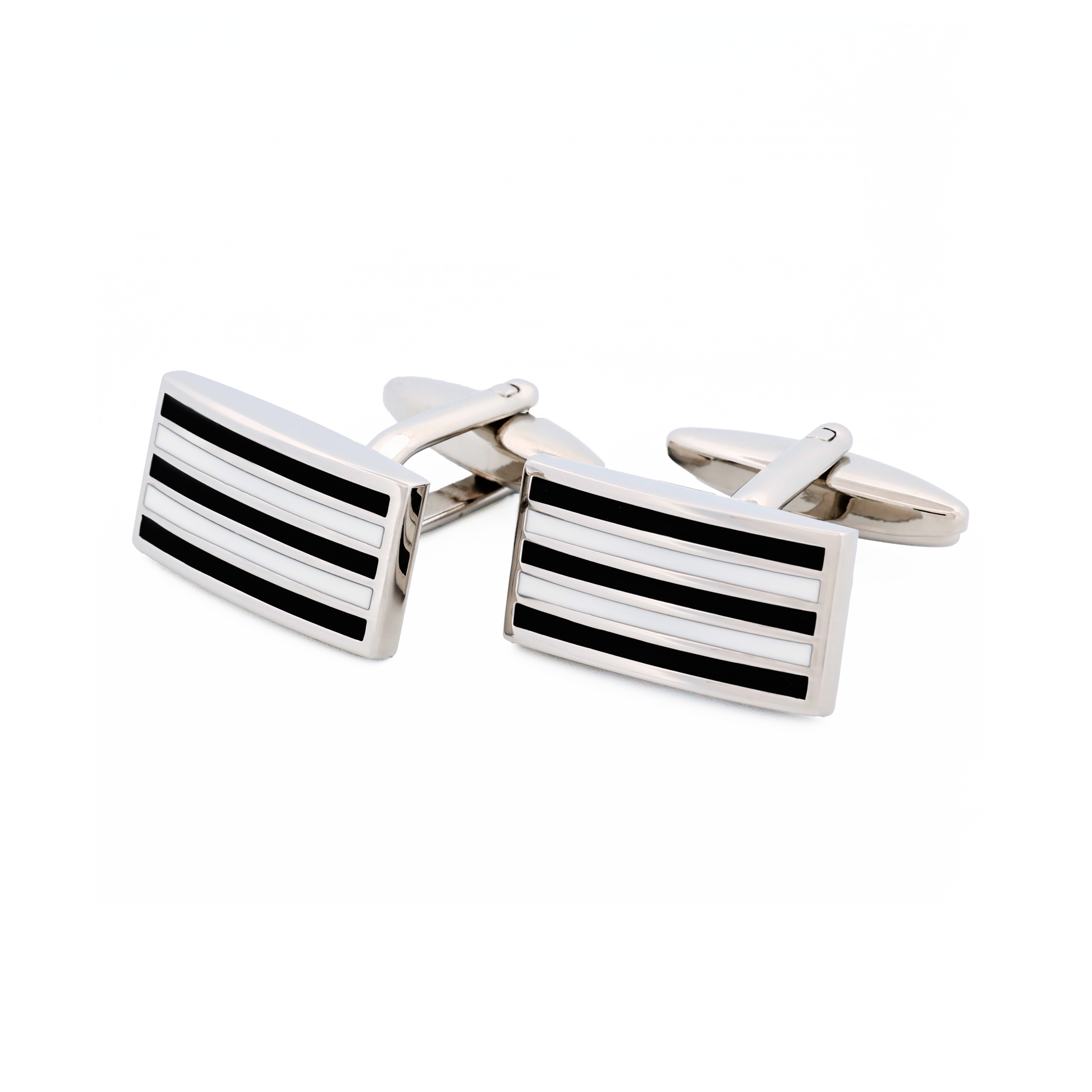 Rhodium Black White Enamel Cufflinks