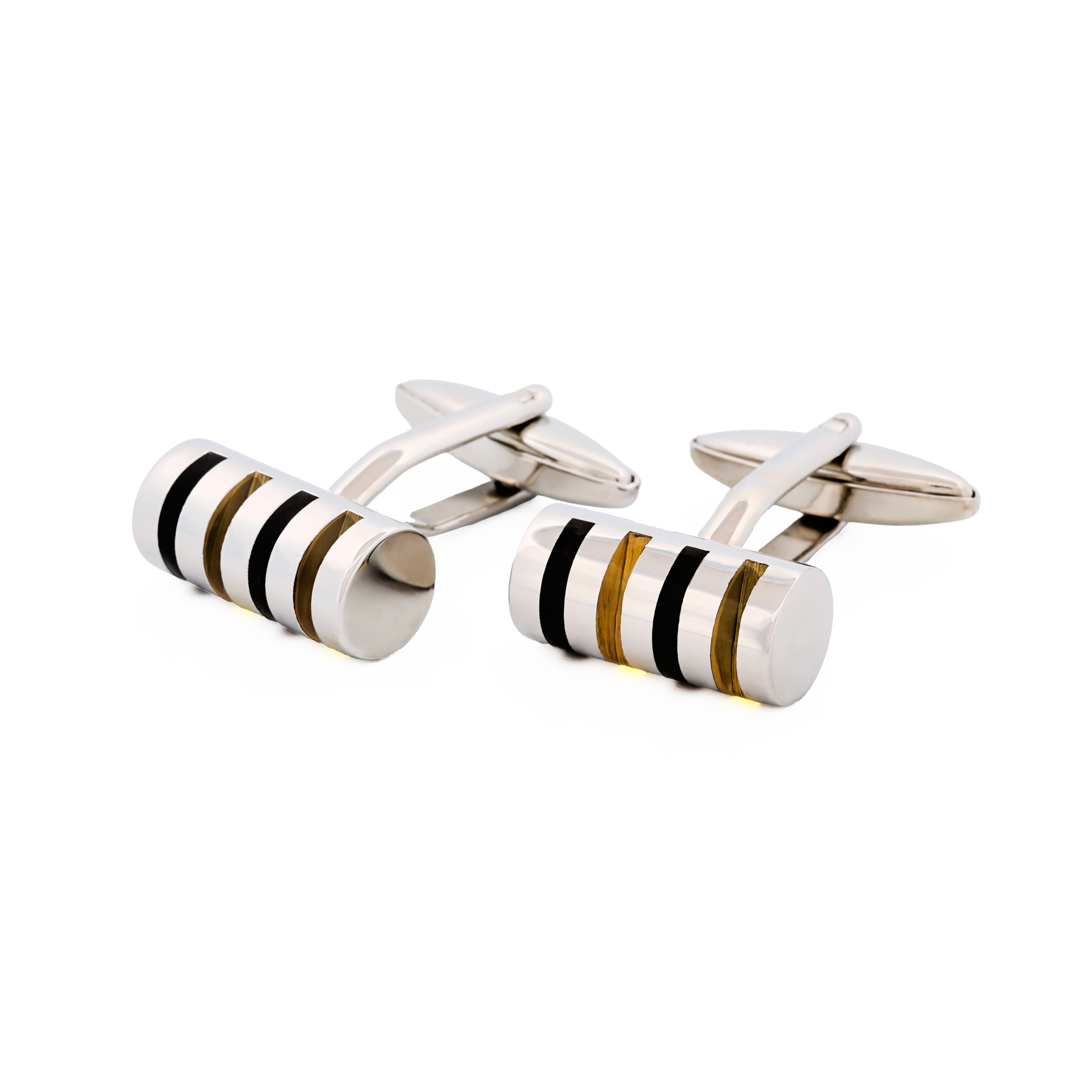 Rhodium Black White Cylinder Cufflinks