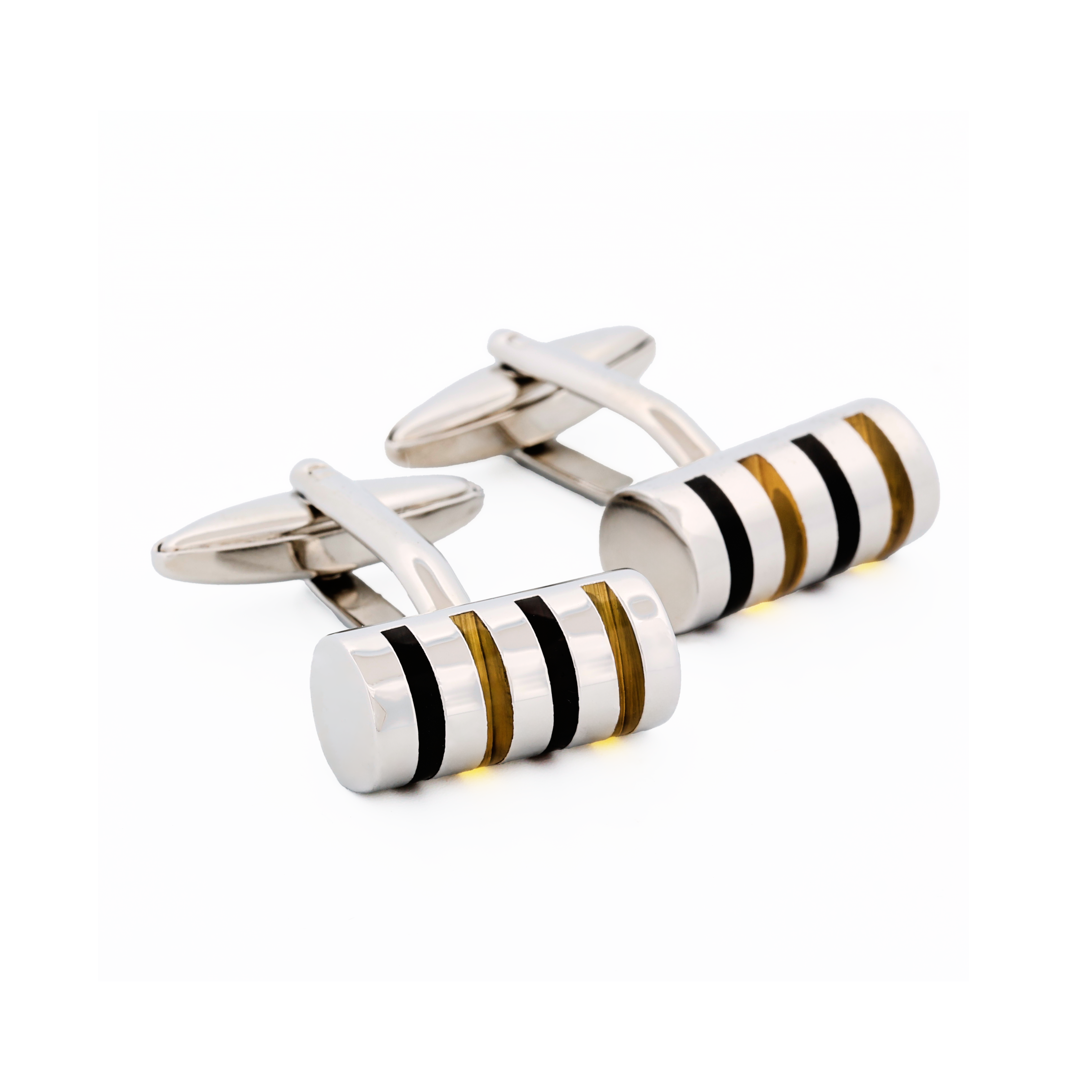 Rhodium Black White Cylinder Cufflinks