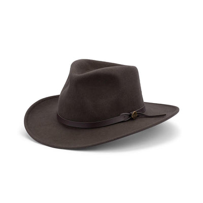 CRAIG – CRUSHABLE WOOL FELT OUTBACK w FAUX LEATHER & SNOWY RIVER PIN - Harrys for Menswear