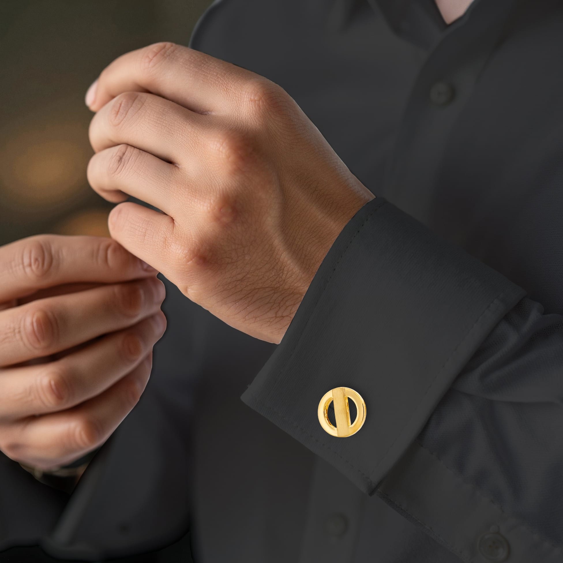 Polished & Brushed Gold Round Cutout Cufflinks