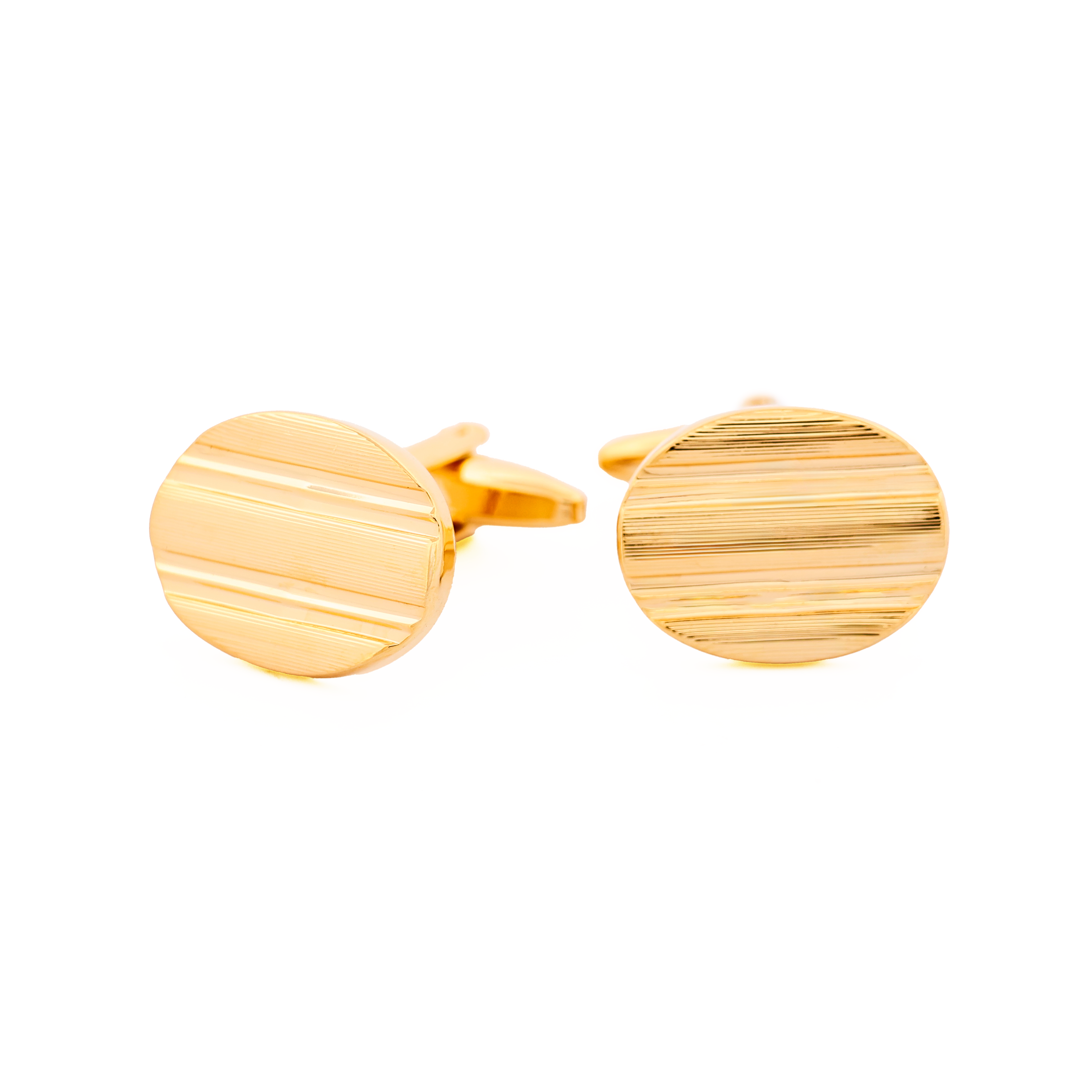 Gold Plated Oval Stripe Patterned Cufflinks