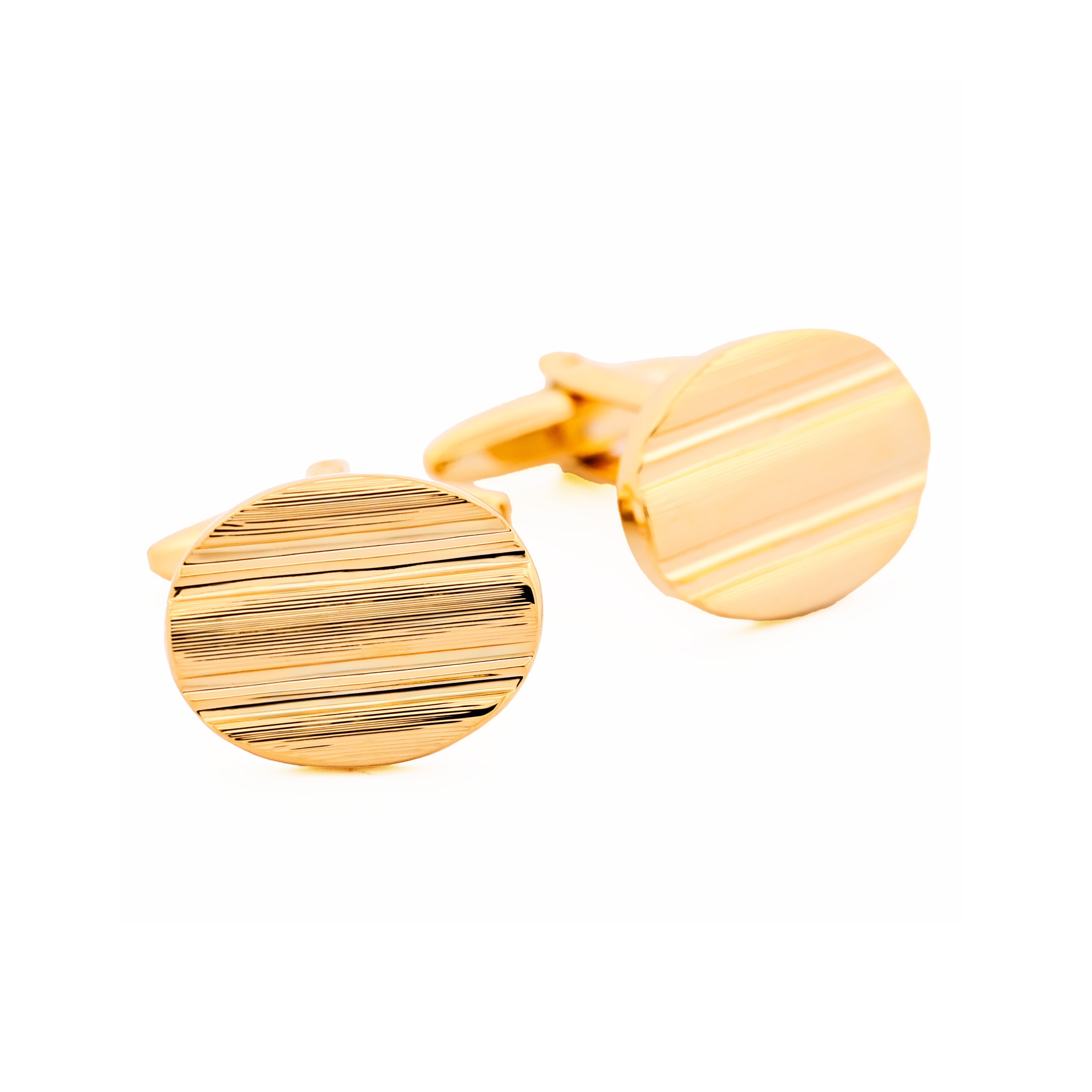 Gold Plated Oval Stripe Patterned Cufflinks