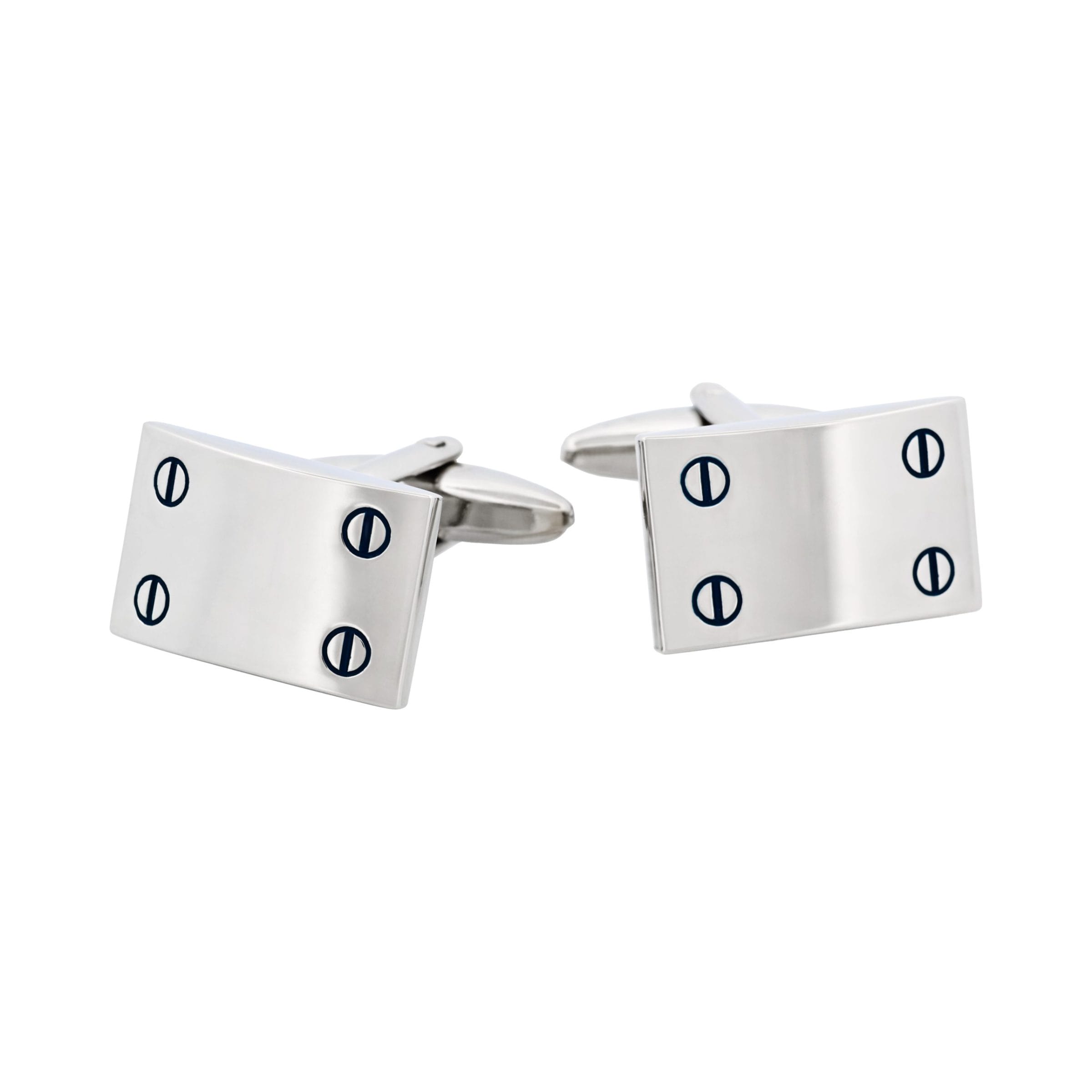 Rhodium Plated Rectangle Cufflinks with Screw Detail