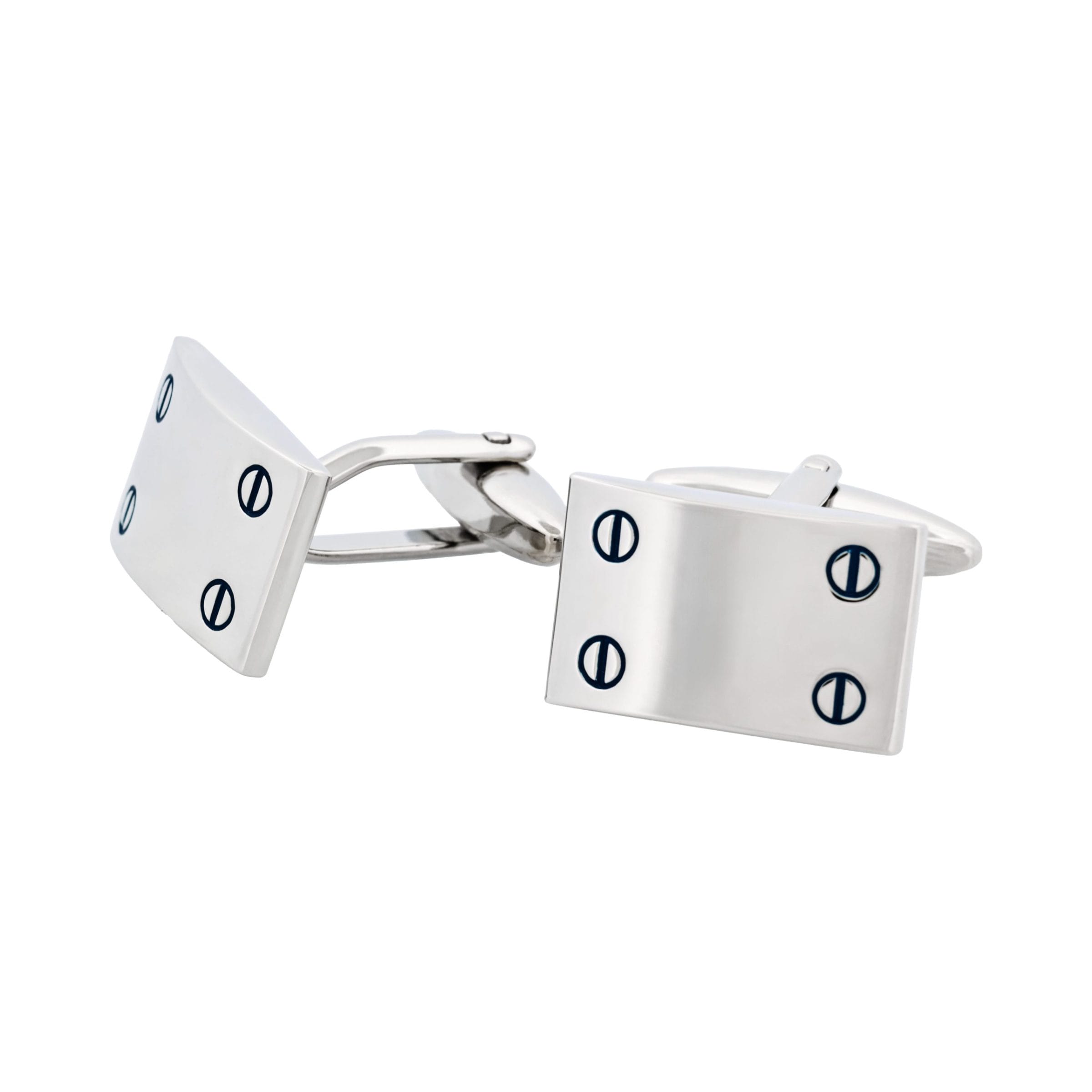 Rhodium Plated Rectangle Cufflinks with Screw Detail