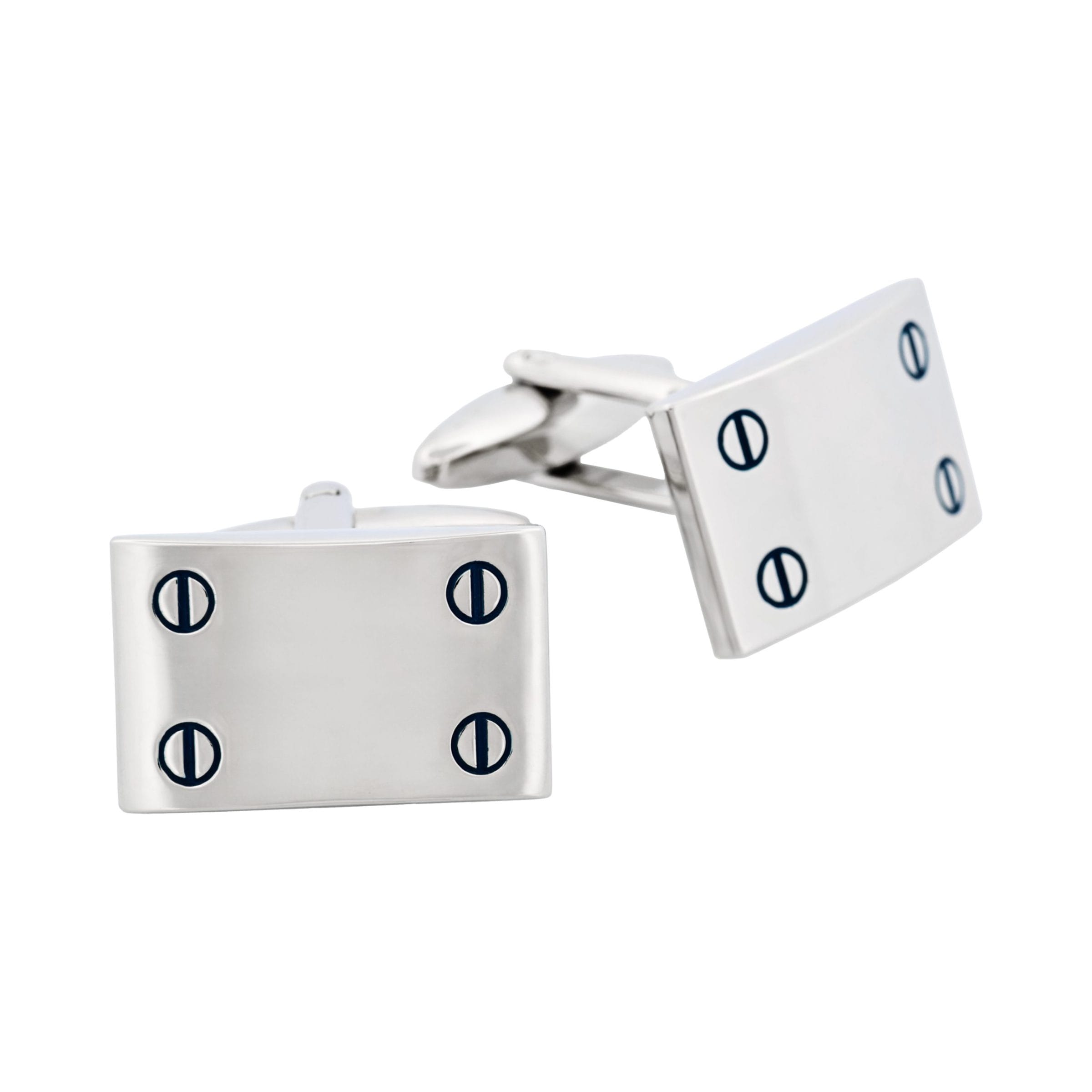 Rhodium Plated Rectangle Cufflinks with Screw Detail