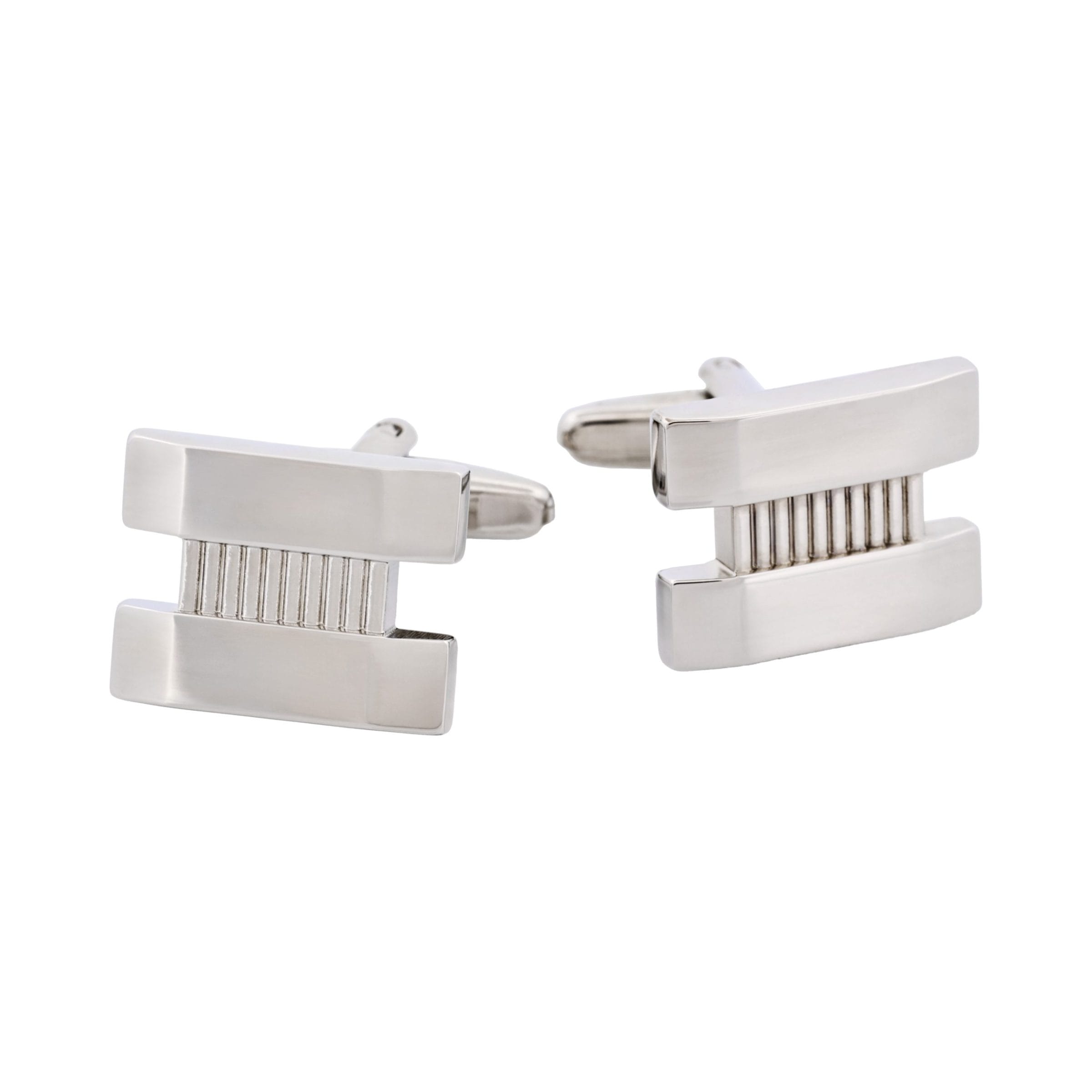 Rhodium Plated with Patterned Centre Cufflinks