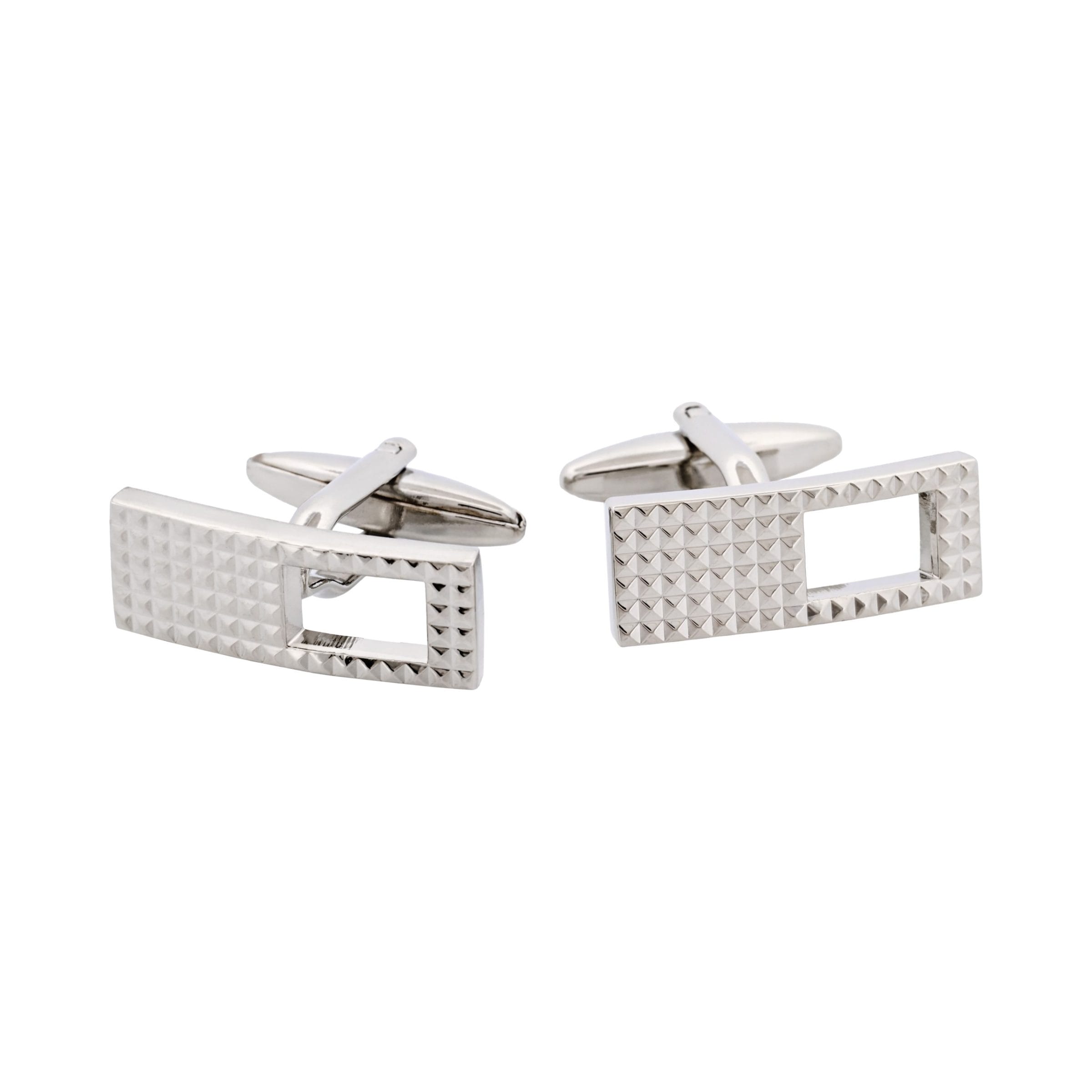 Rhodium Plated Rectangle Cufflinks with Cutout