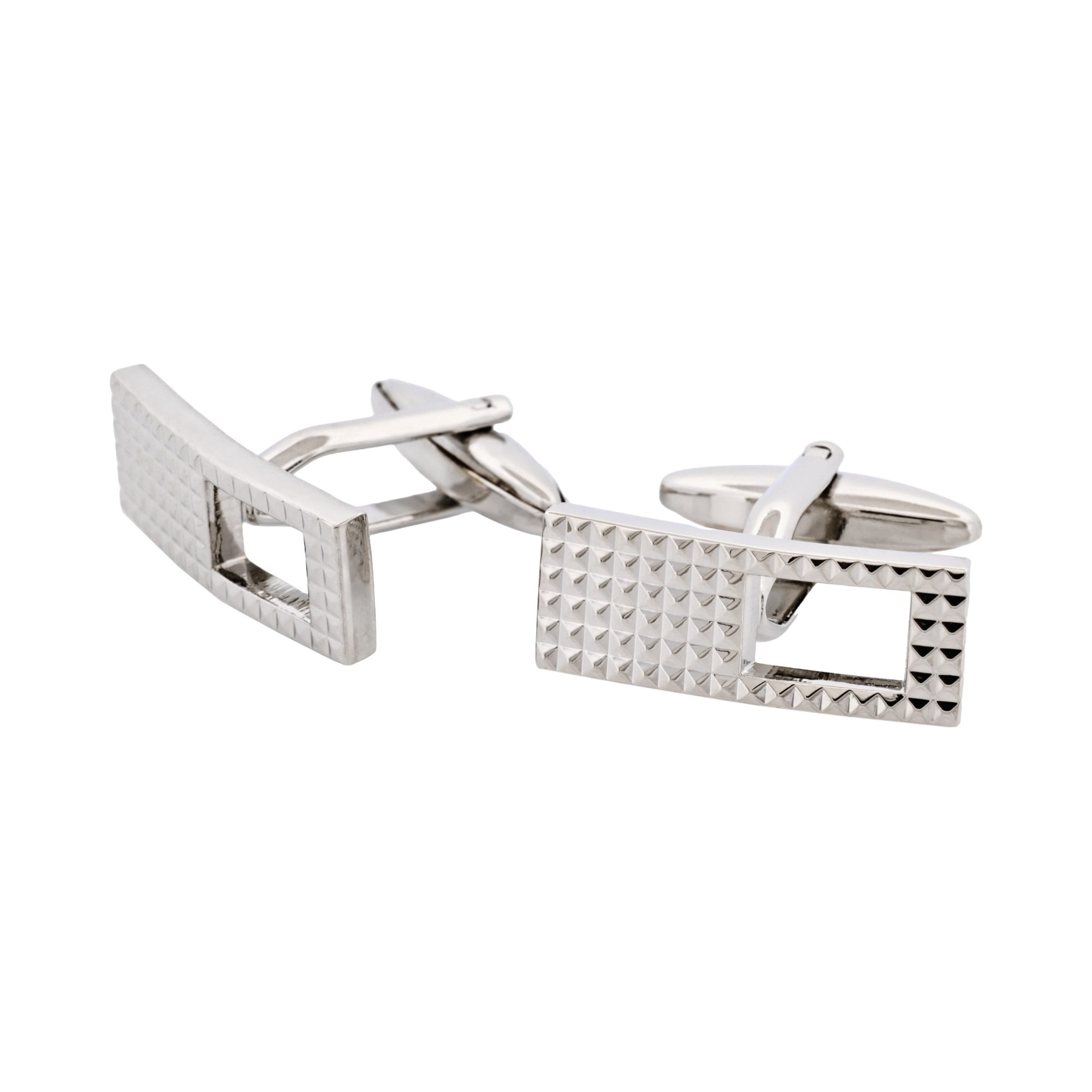 Rhodium Plated Rectangle Cufflinks with Cutout
