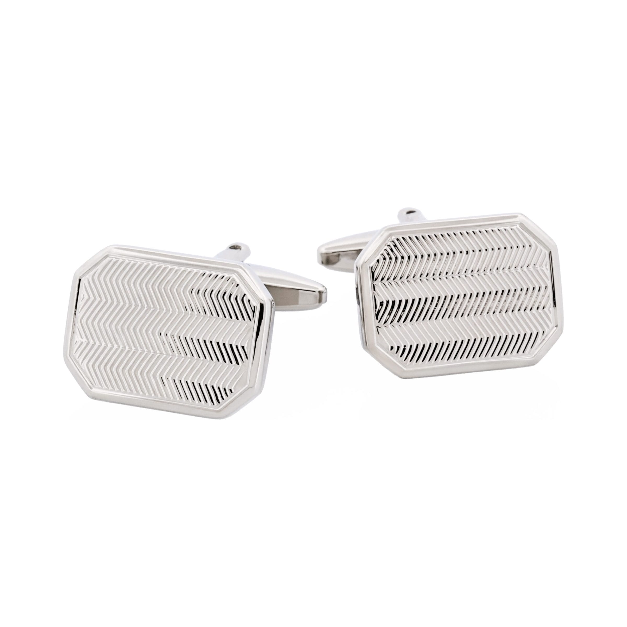 Rhodium Plated Herringbone Patterned Cufflinks