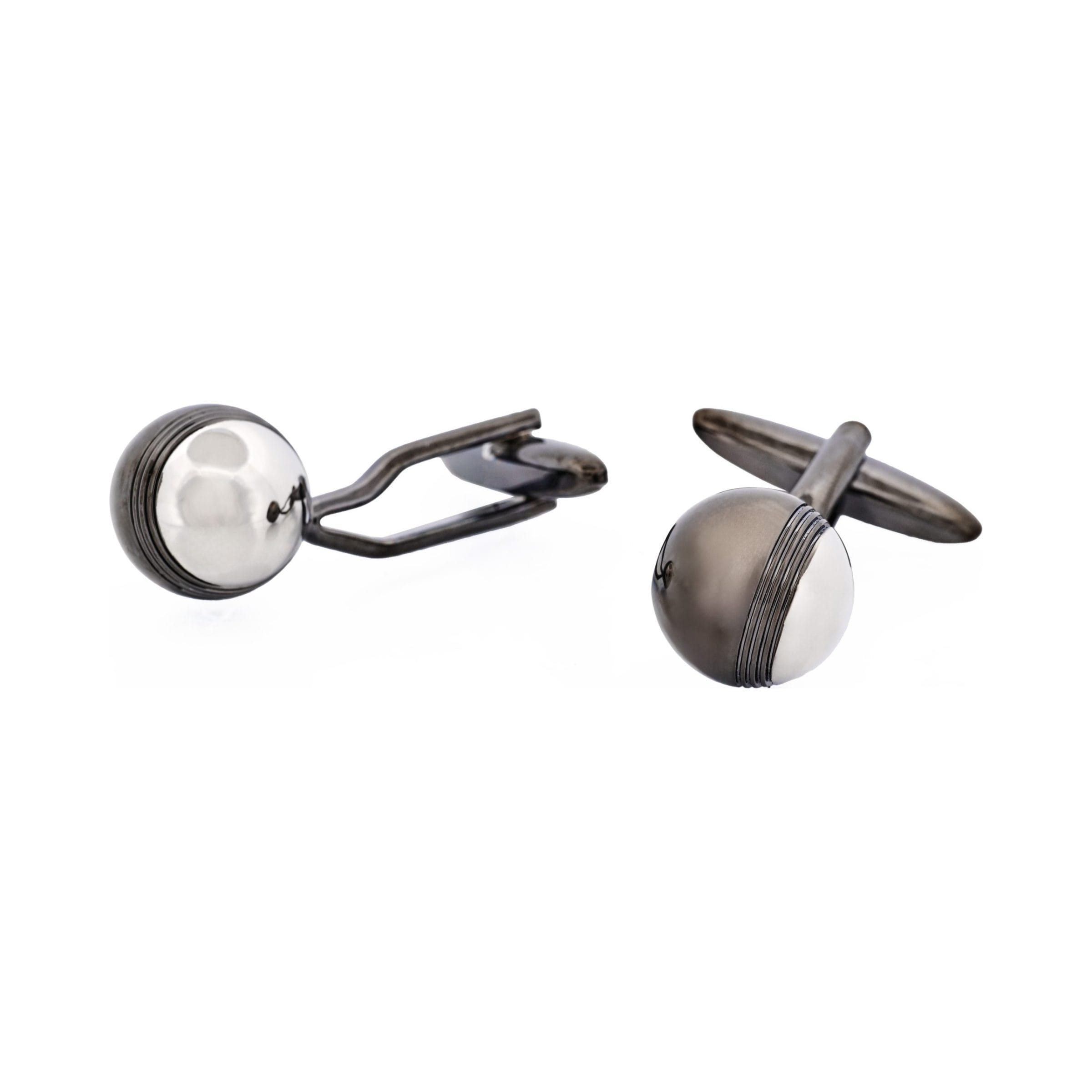 Rhodium/Gun Metal Bowls Ball Cufflinks