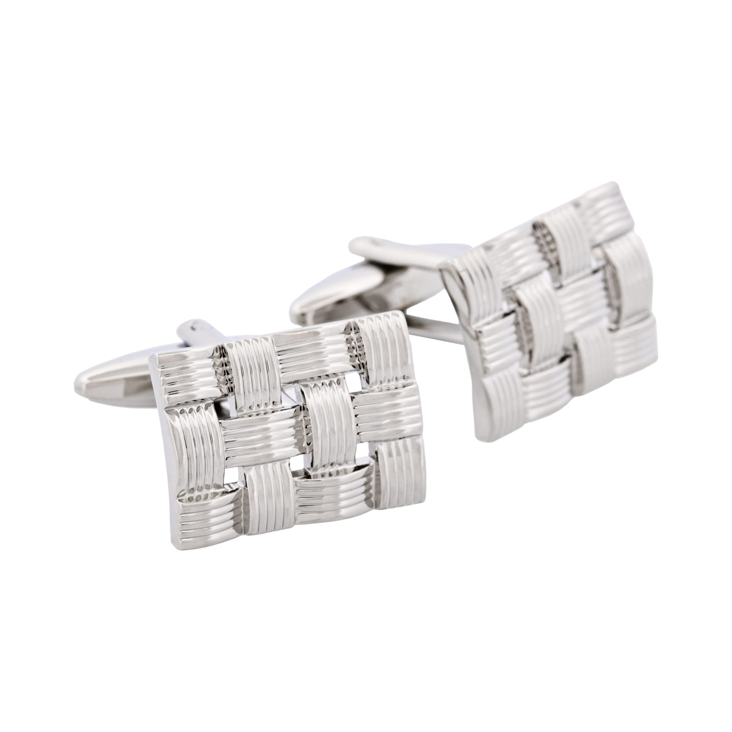 Rhodium Plated Rectangle Weave Cufflinks