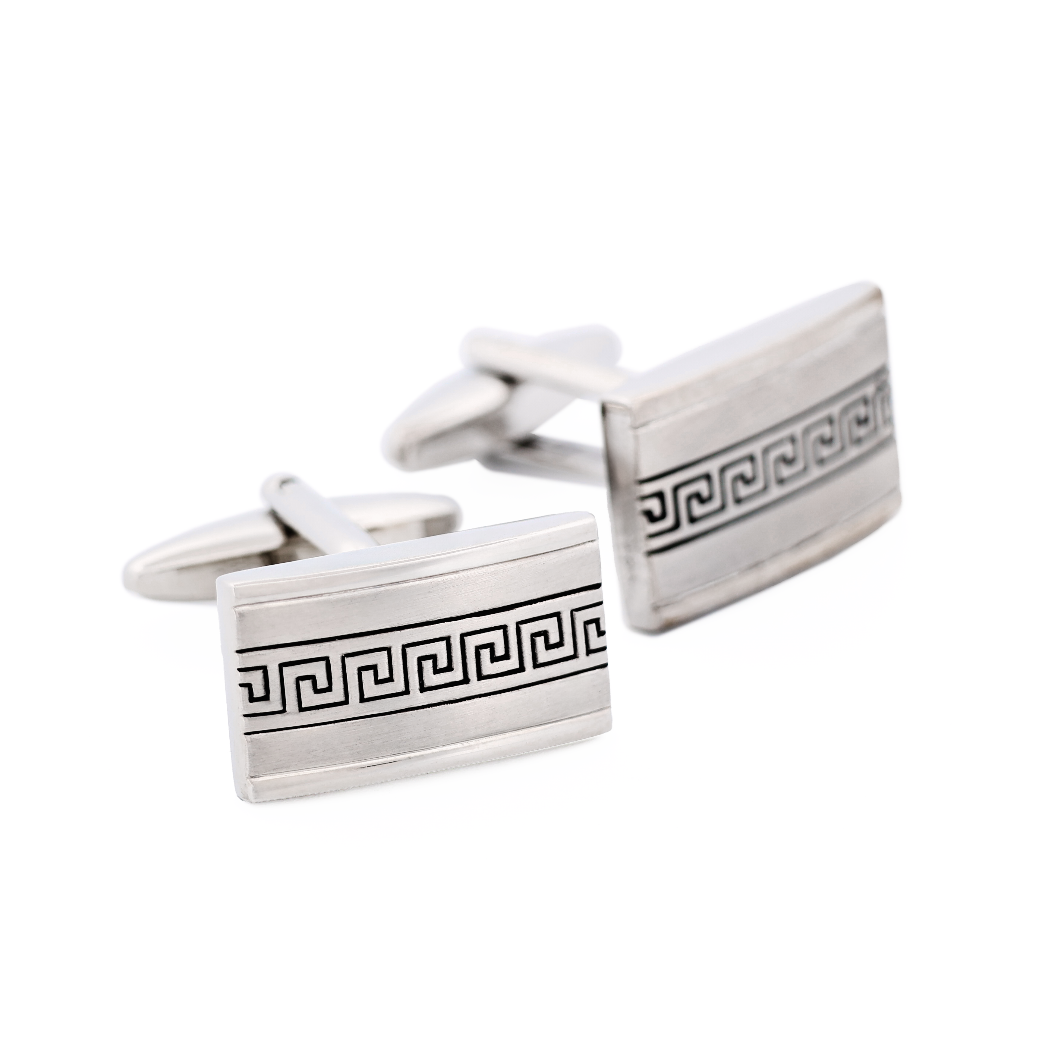 Rhodium Greek Key Cufflinks