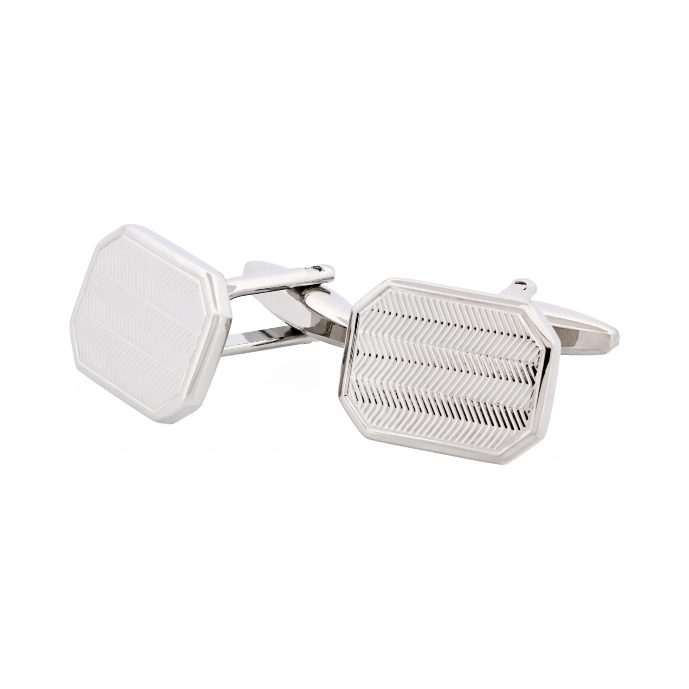 Rhodium Plated Herringbone Patterned Cufflinks