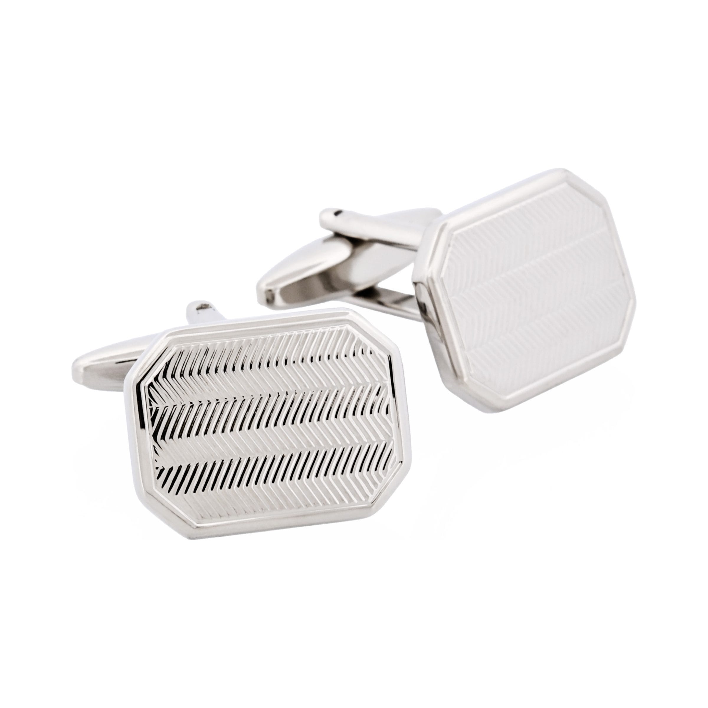 Rhodium Plated Herringbone Patterned Cufflinks