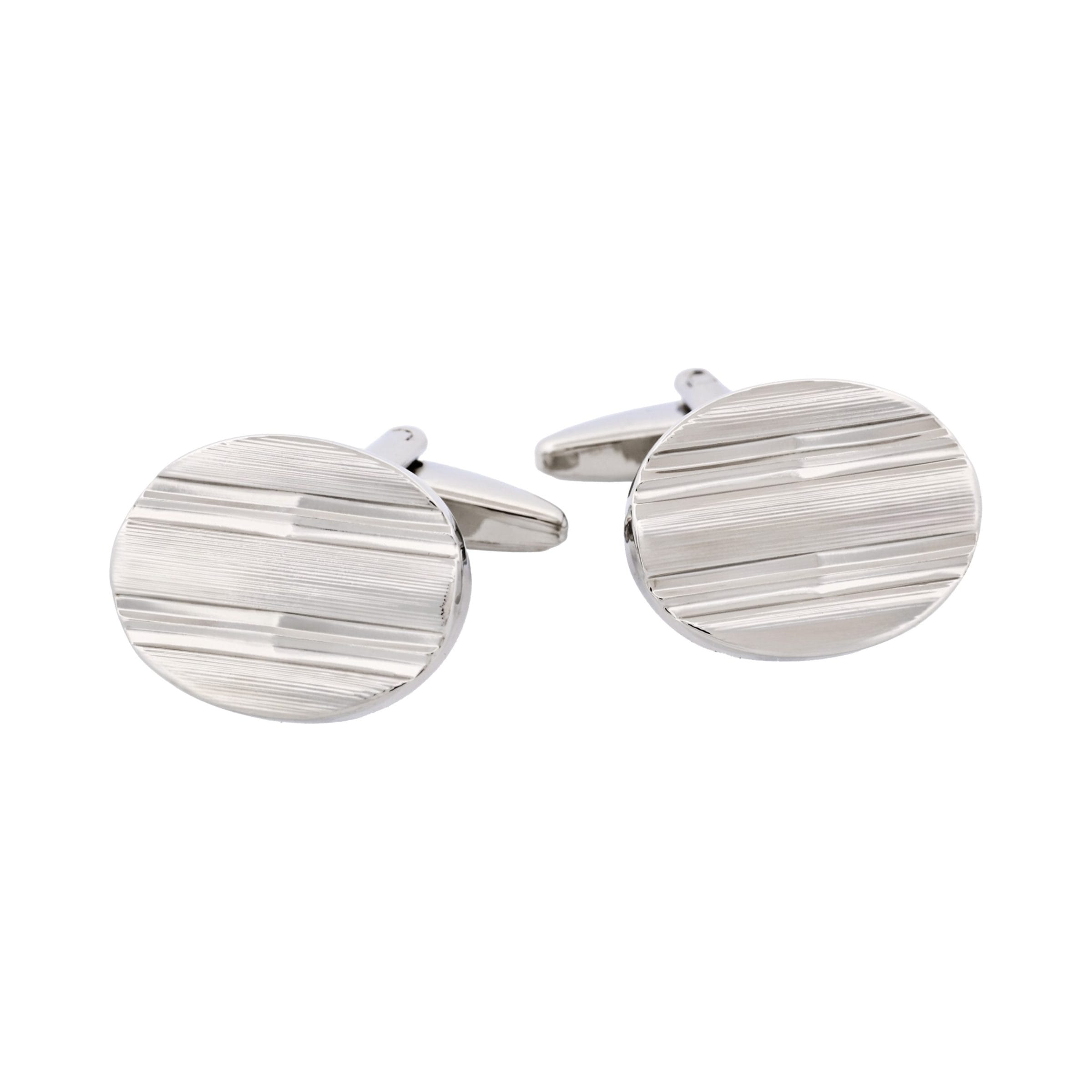 Rhodium Plated Oval Striped Cufflinks