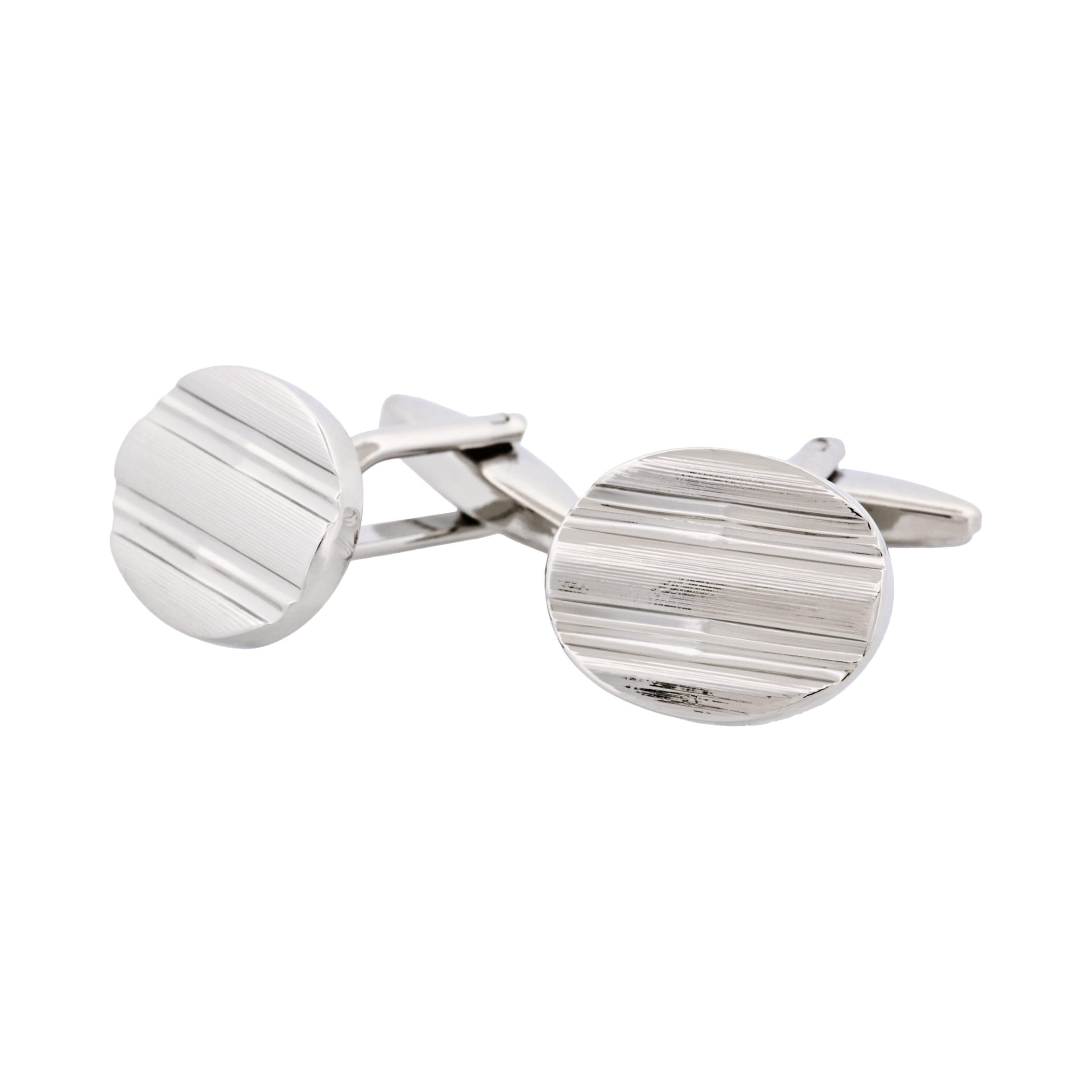 Rhodium Plated Oval Striped Cufflinks