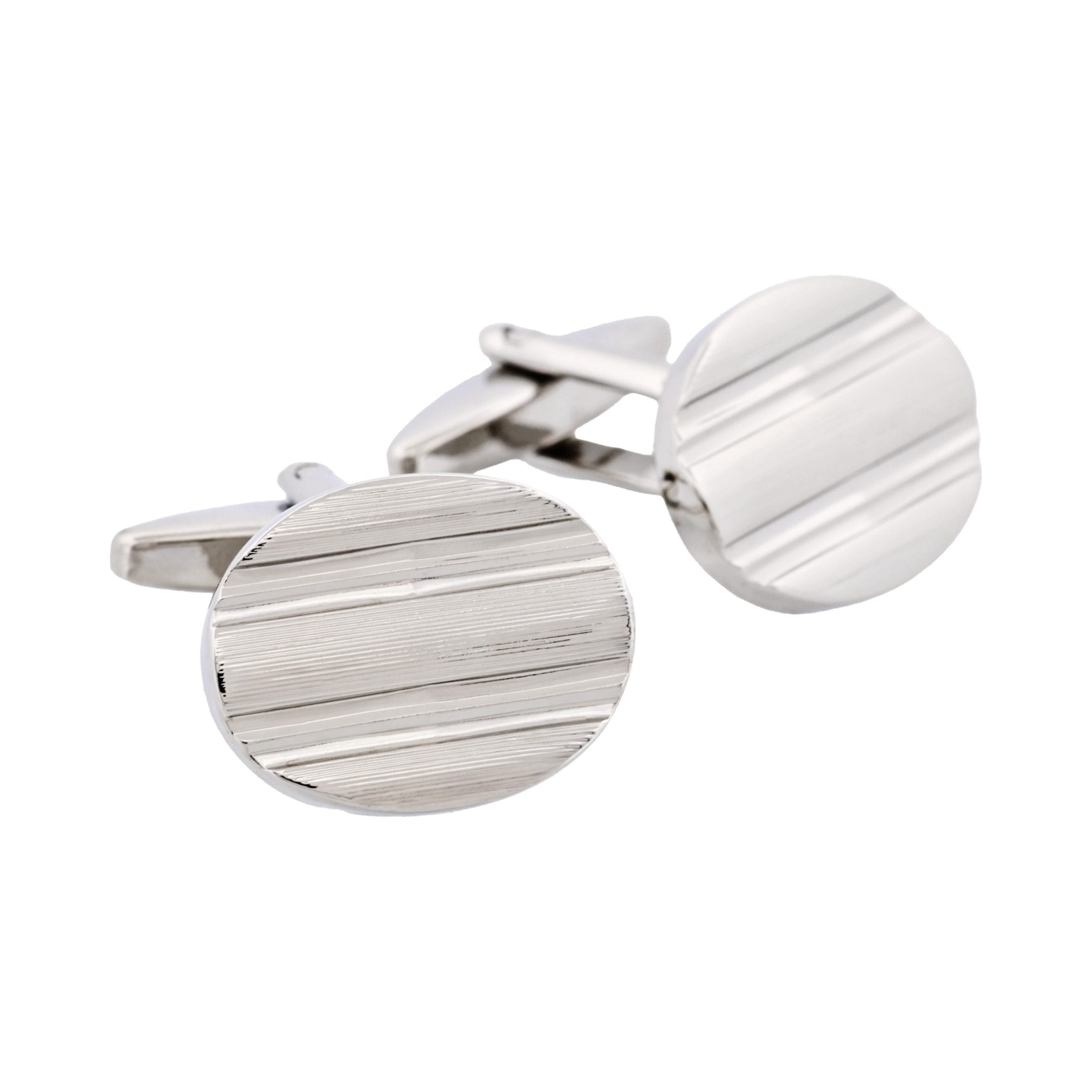 Rhodium Plated Oval Striped Cufflinks