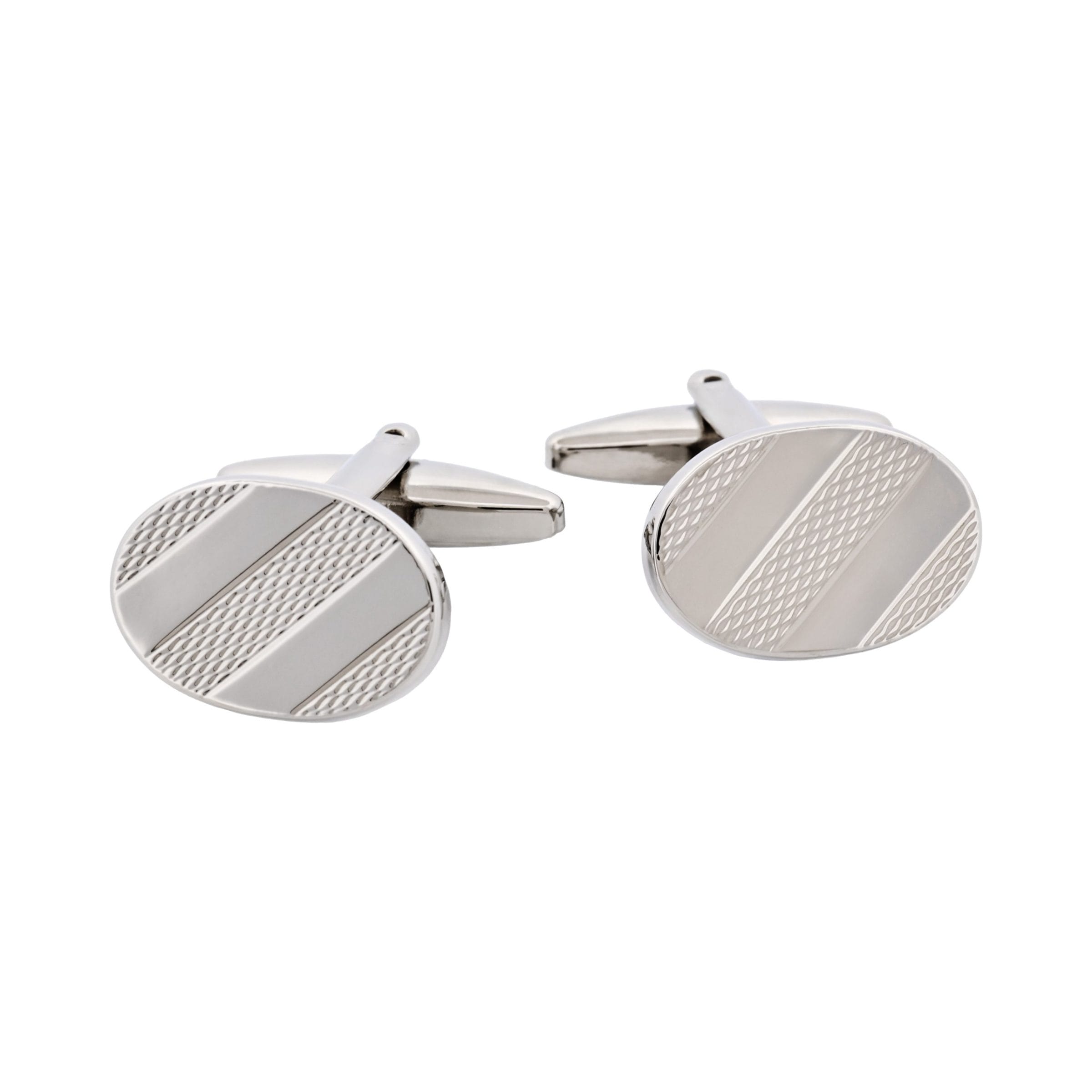 Rhodium Plated Oval Patterned Cufflinks