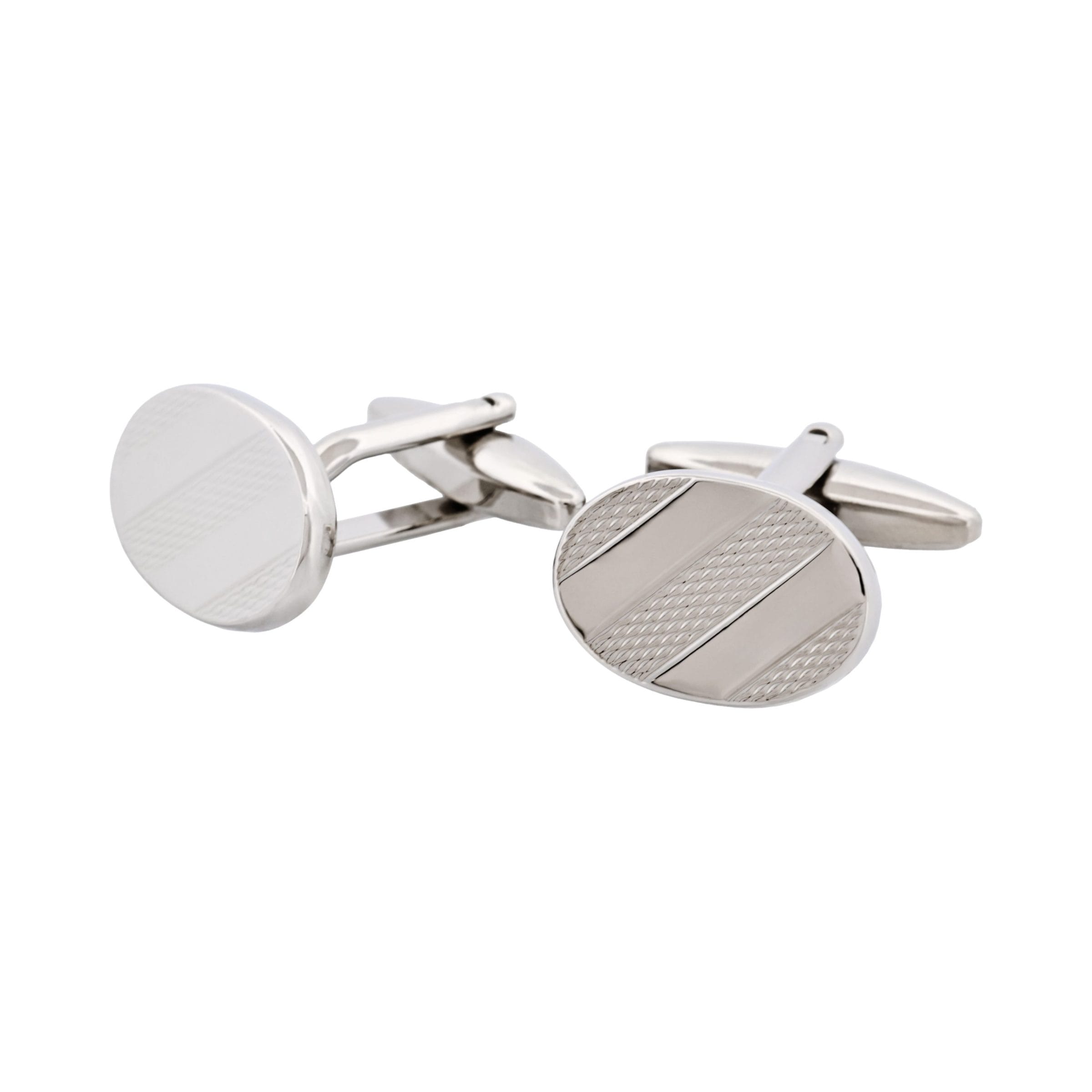 Rhodium Plated Oval Patterned Cufflinks