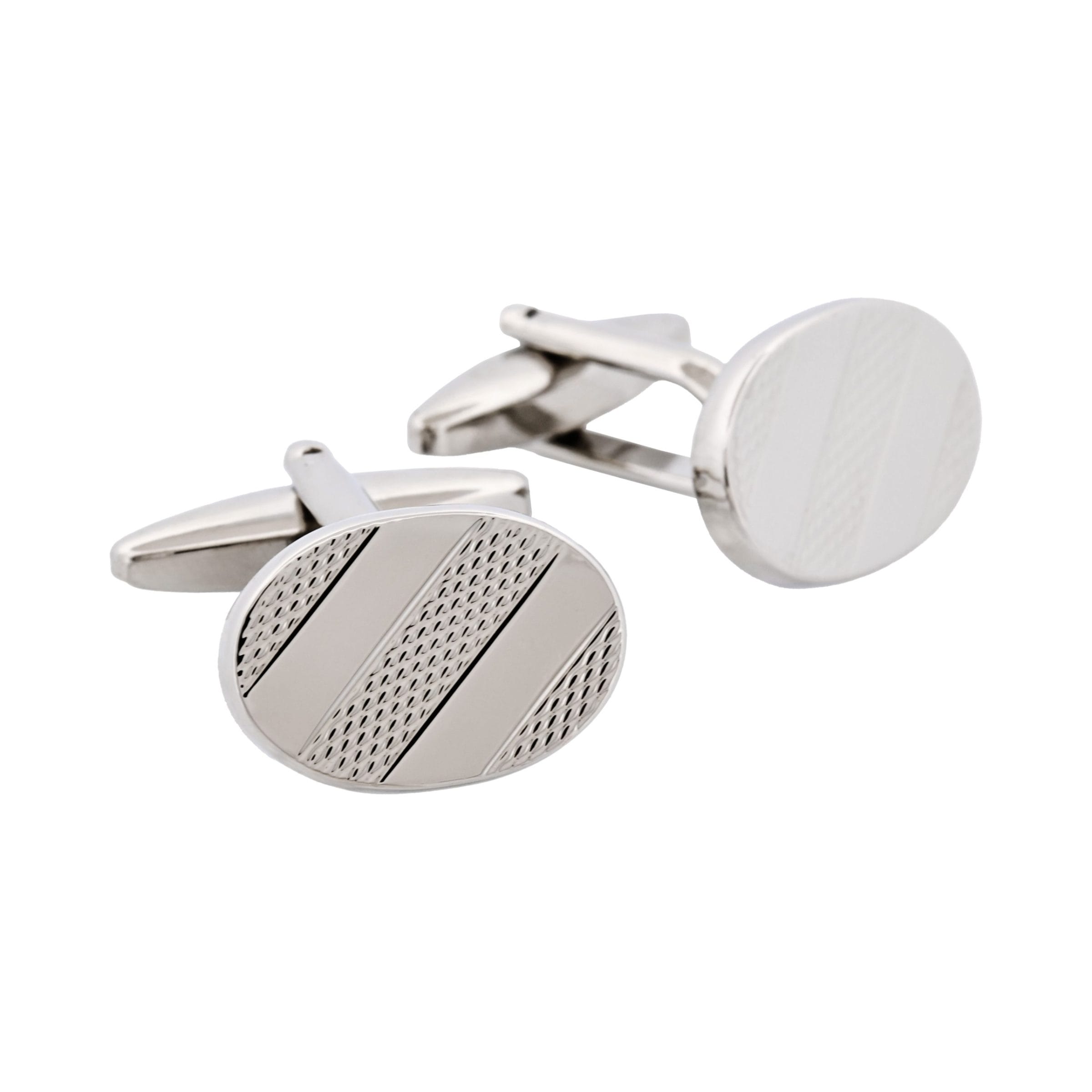 Rhodium Plated Oval Patterned Cufflinks