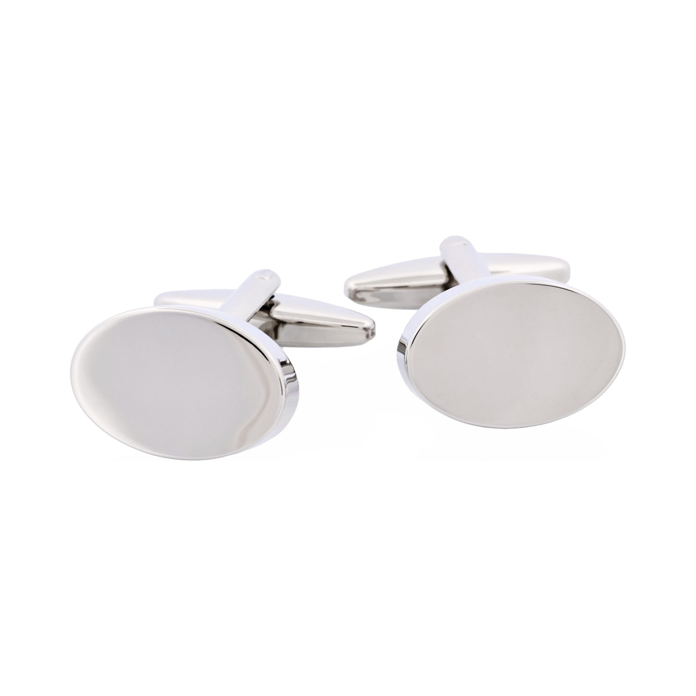 Polished Rhodium Plated Plain Oval Cufflinks