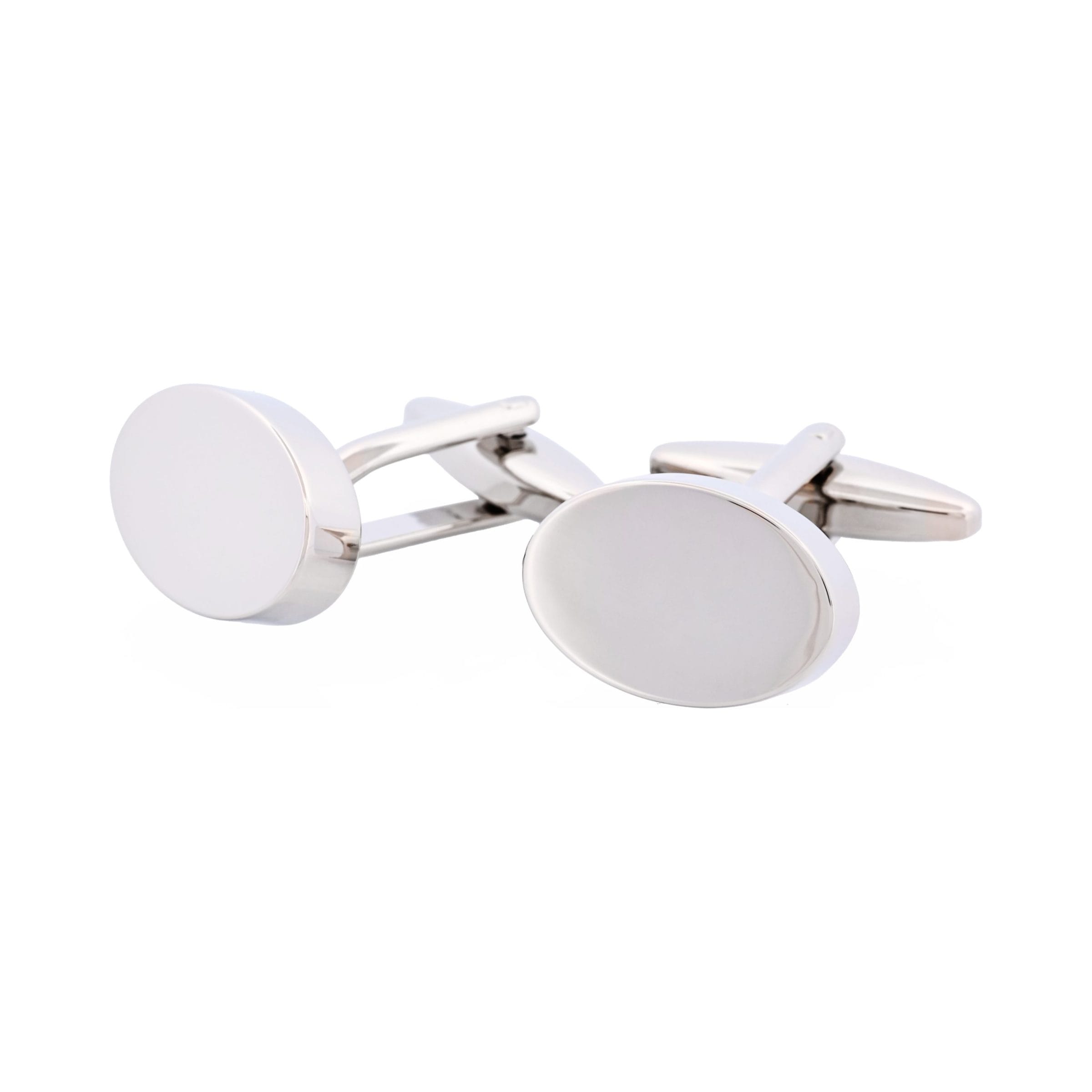 Polished Rhodium Plated Plain Oval Cufflinks