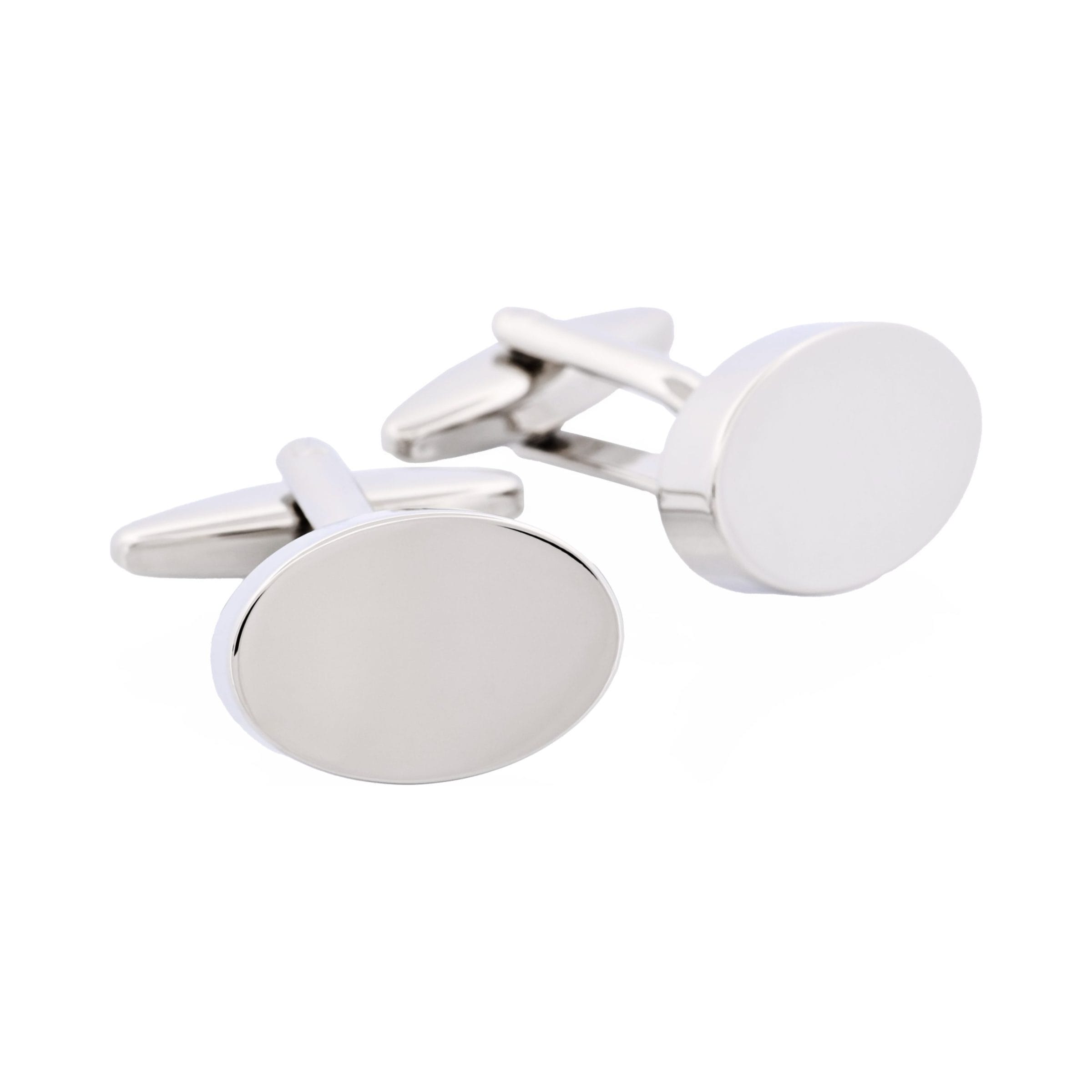 Polished Rhodium Plated Plain Oval Cufflinks
