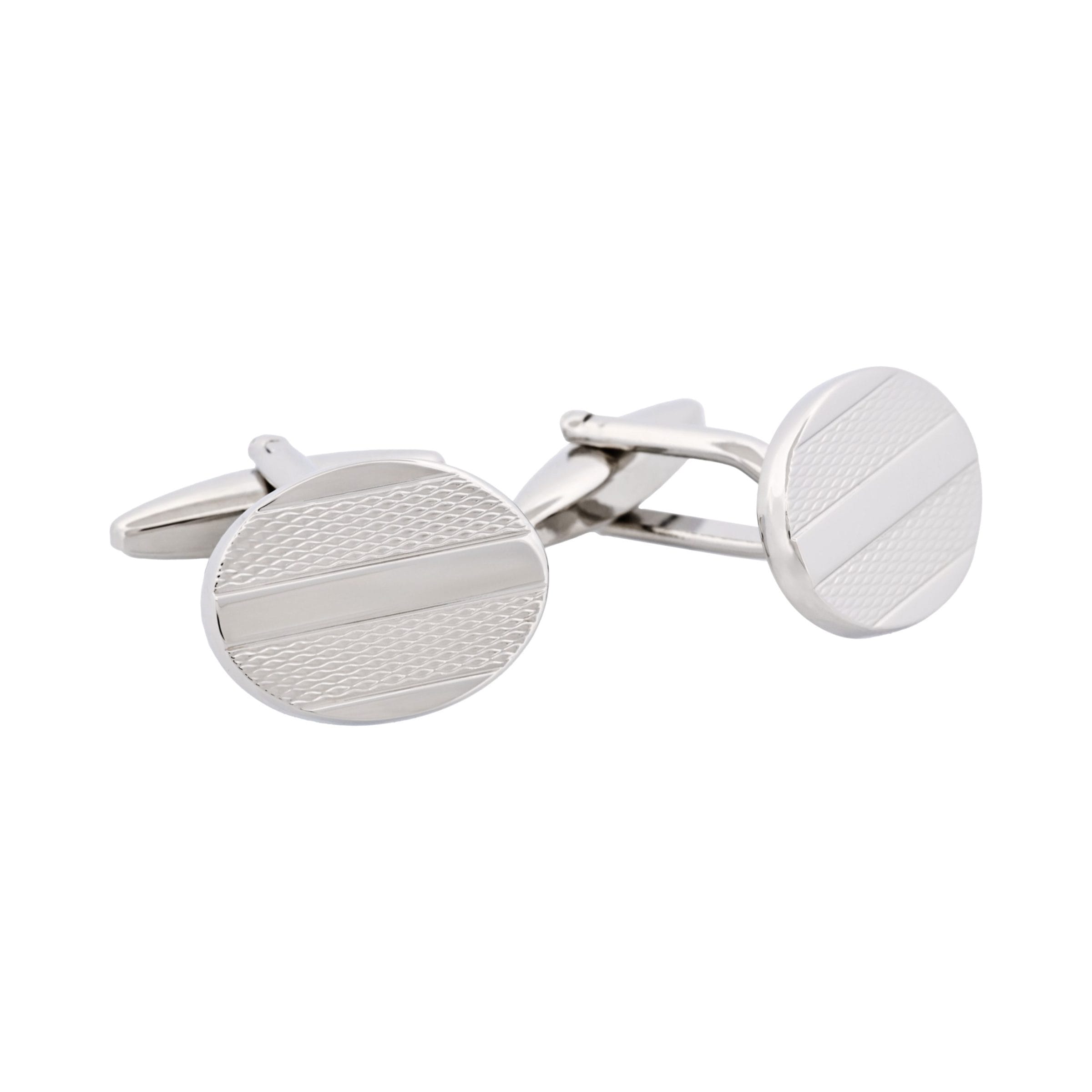 Rhodium Plated Oval Stripe Cufflinks