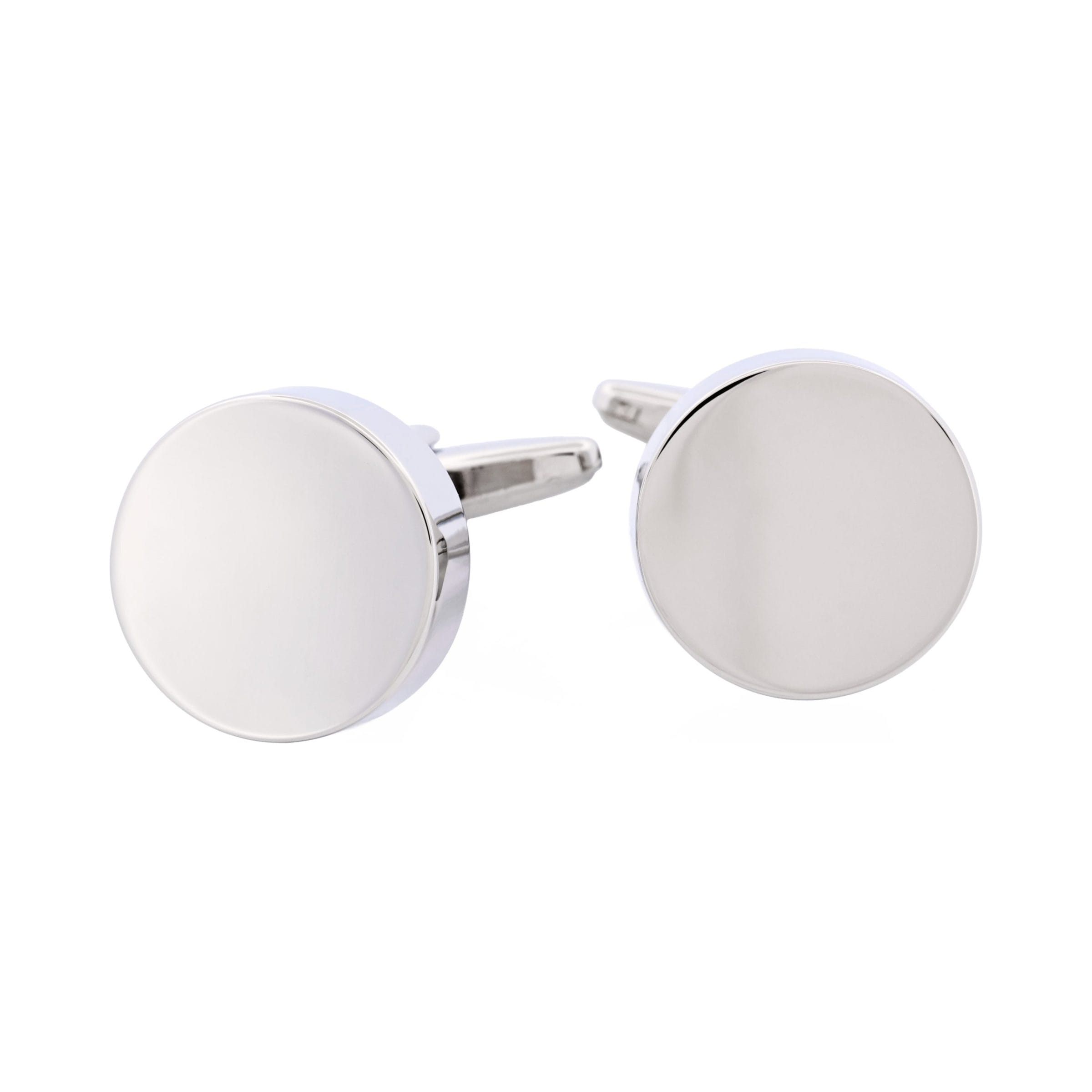 Polished Rhodium Plated Round Cufflinks