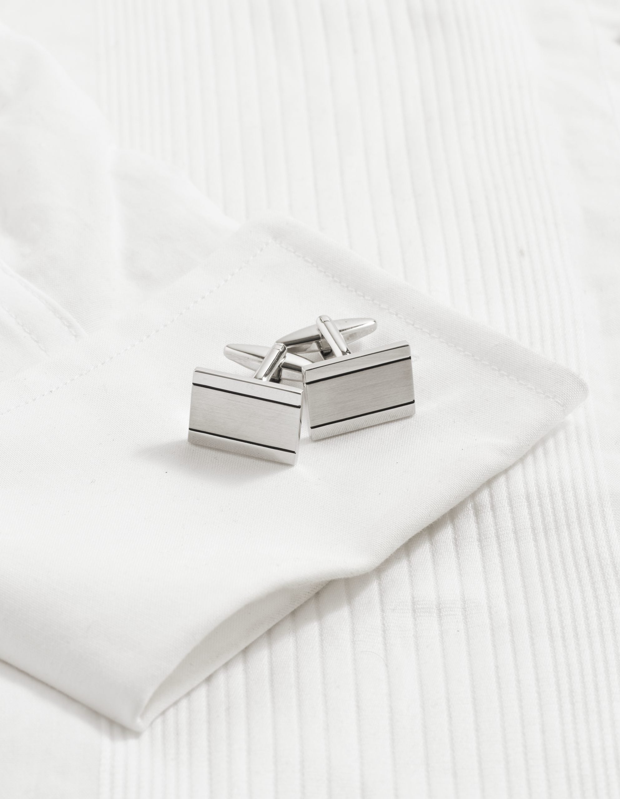 Brushed & Polished Rhodium Plated Rectangle Cufflinks