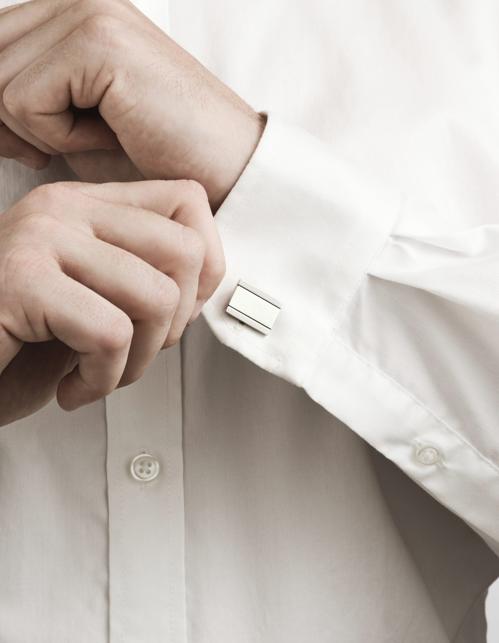 Brushed & Polished Rhodium Plated Rectangle Cufflinks