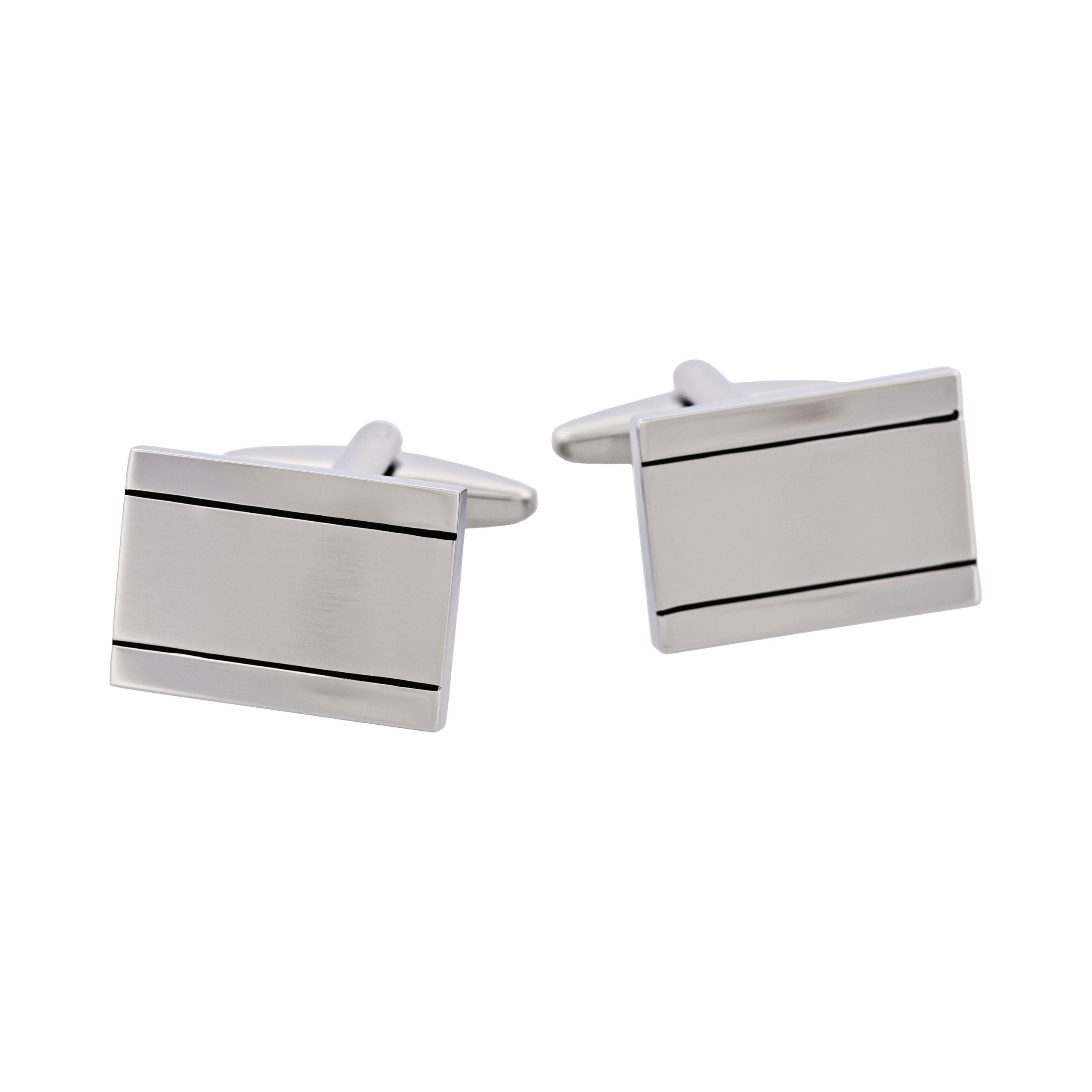 Brushed & Polished Rhodium Plated Rectangle Cufflinks