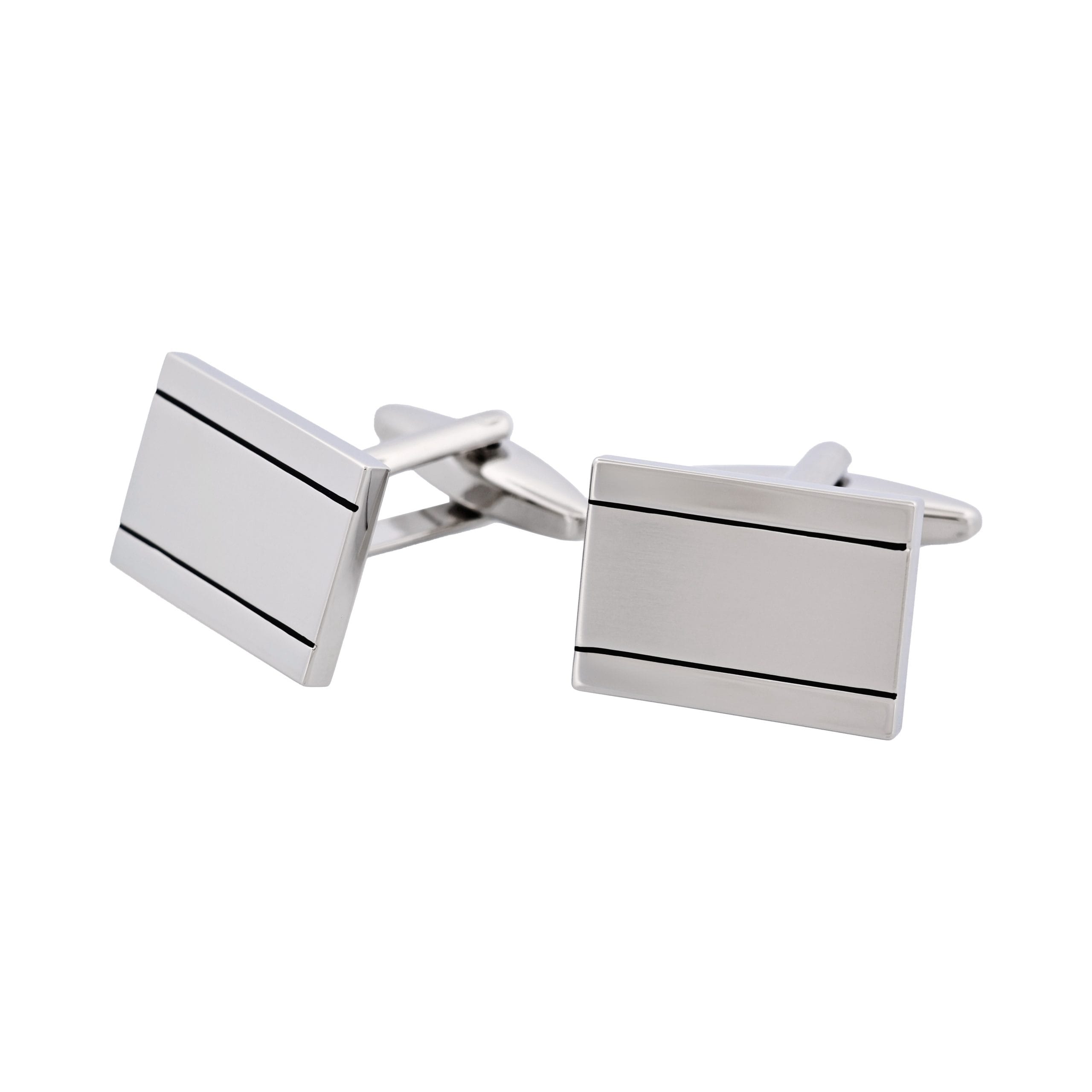 Brushed & Polished Rhodium Plated Rectangle Cufflinks