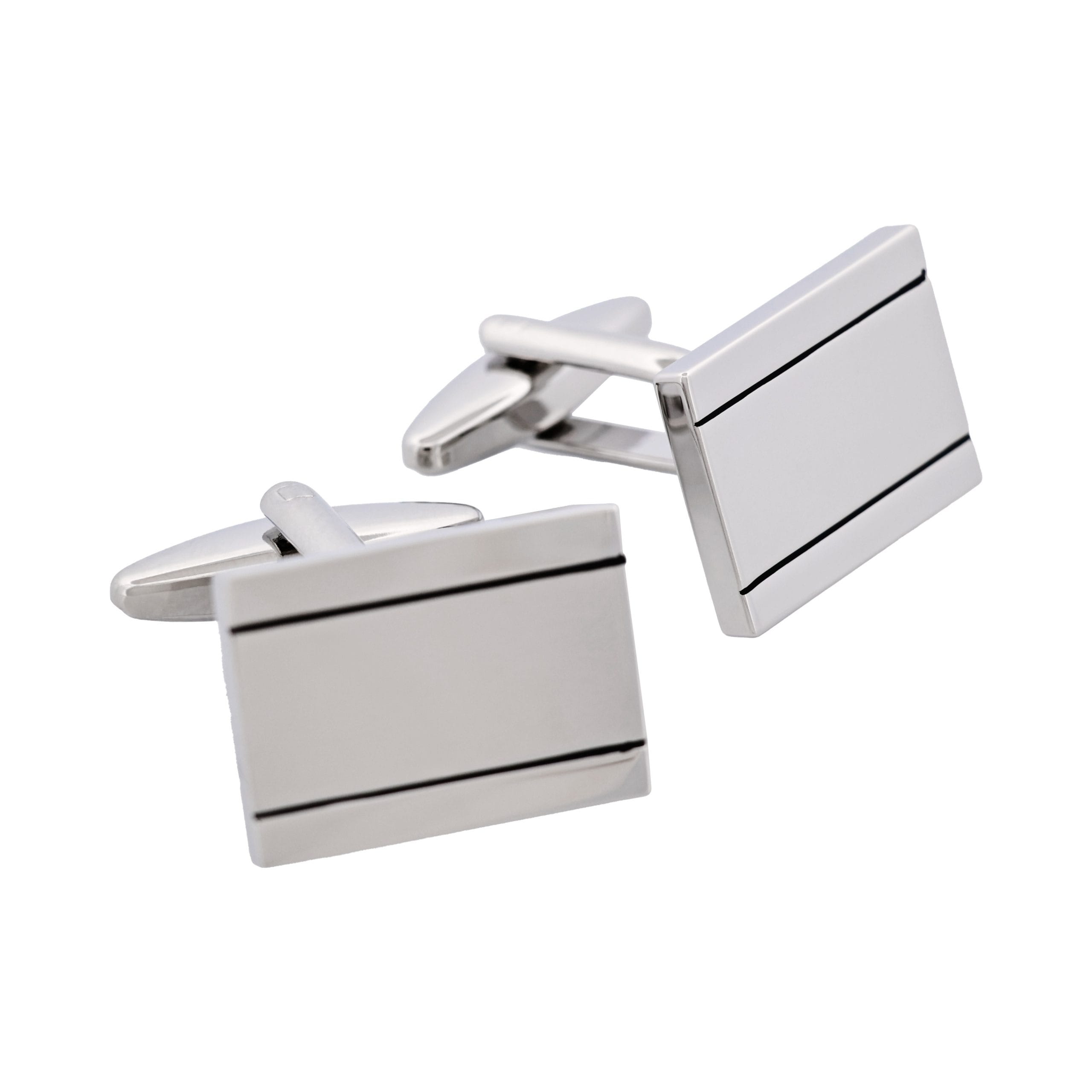 Brushed & Polished Rhodium Plated Rectangle Cufflinks