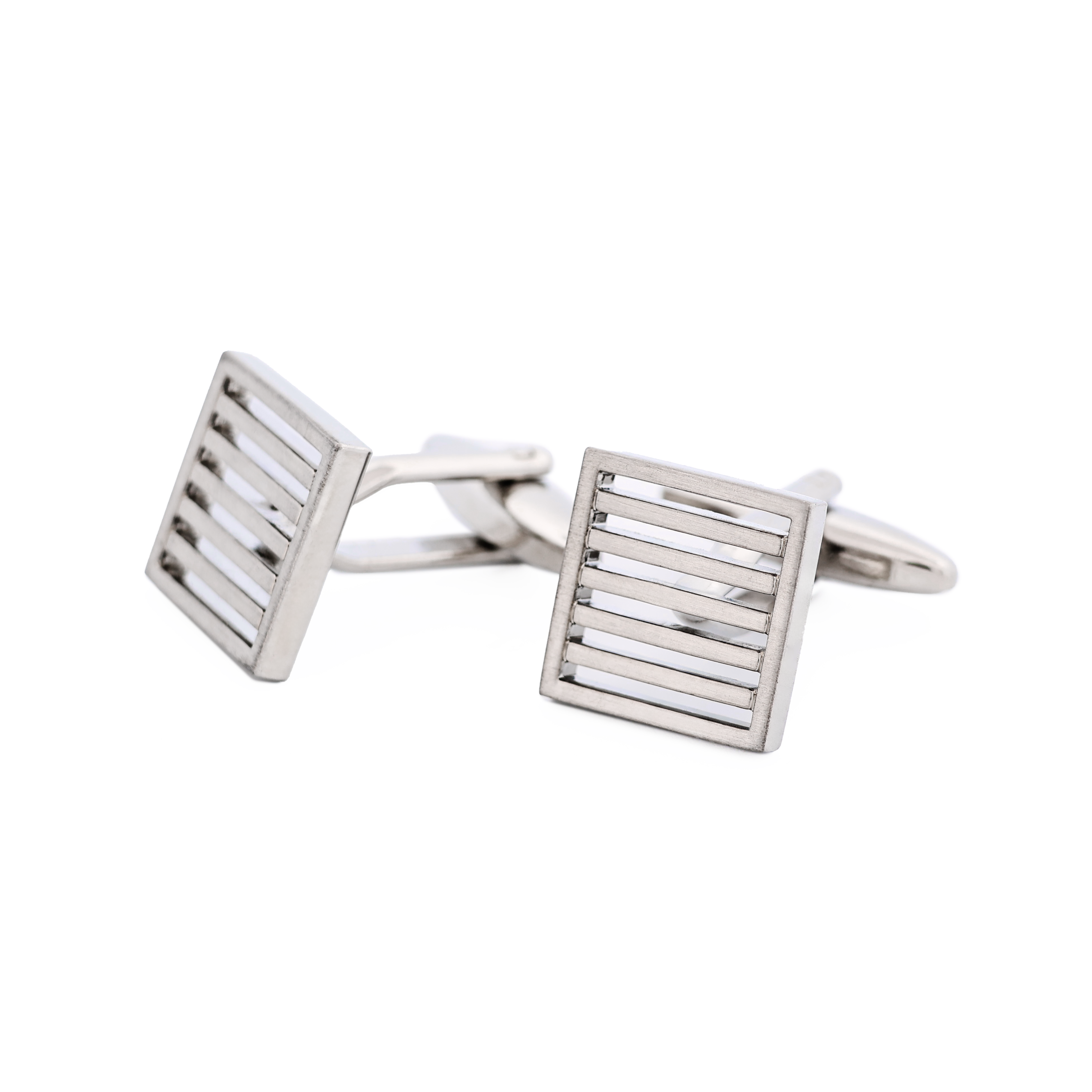 Brushed Rhodium Plated Grate Cufflinks