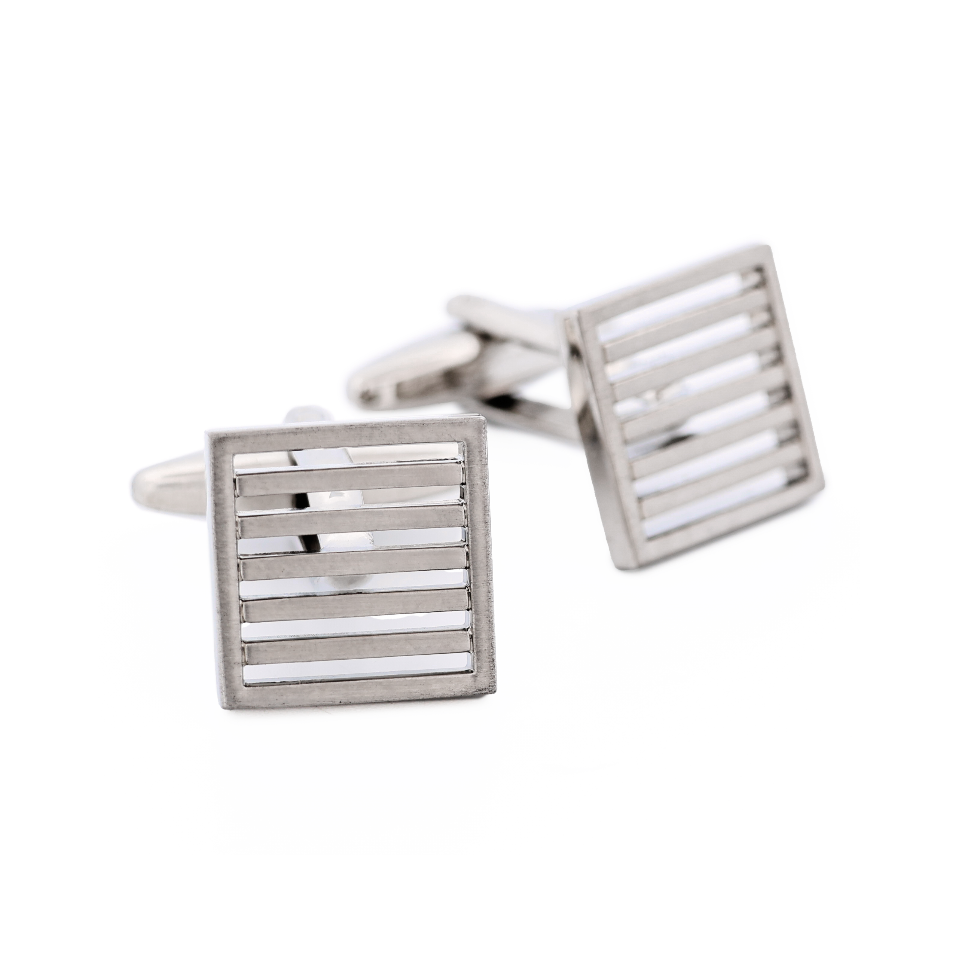 Brushed Rhodium Plated Grate Cufflinks