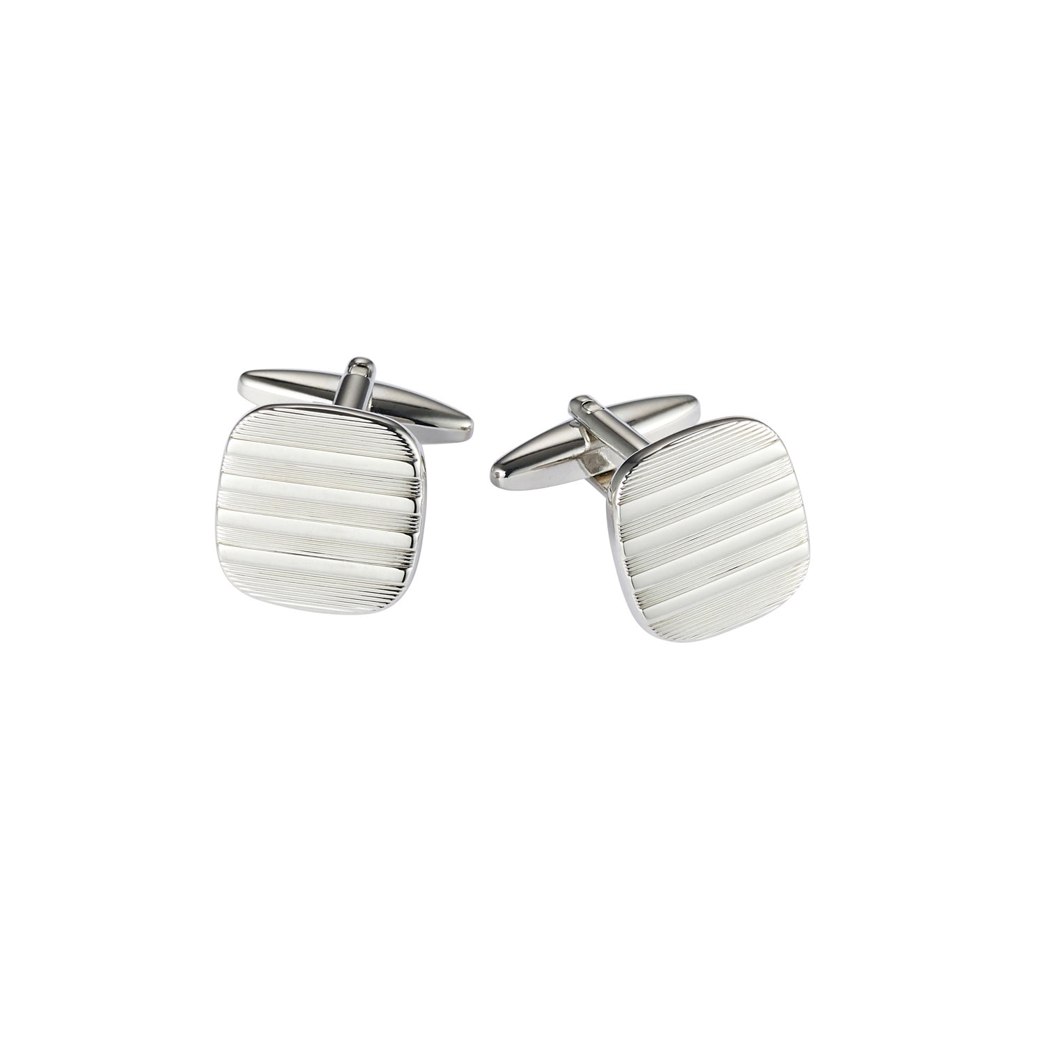 Rhodium Plated Self Striped Square Cufflinks