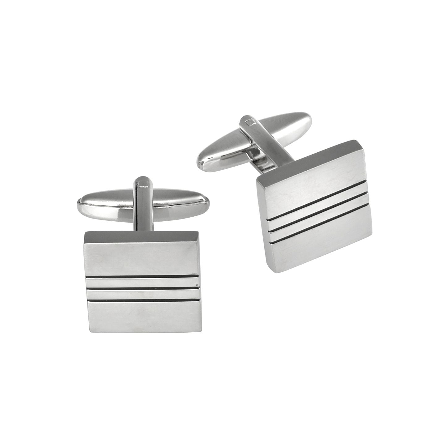 Brushed Rhodium & Polished Stripes Plated Square Cufflinks
