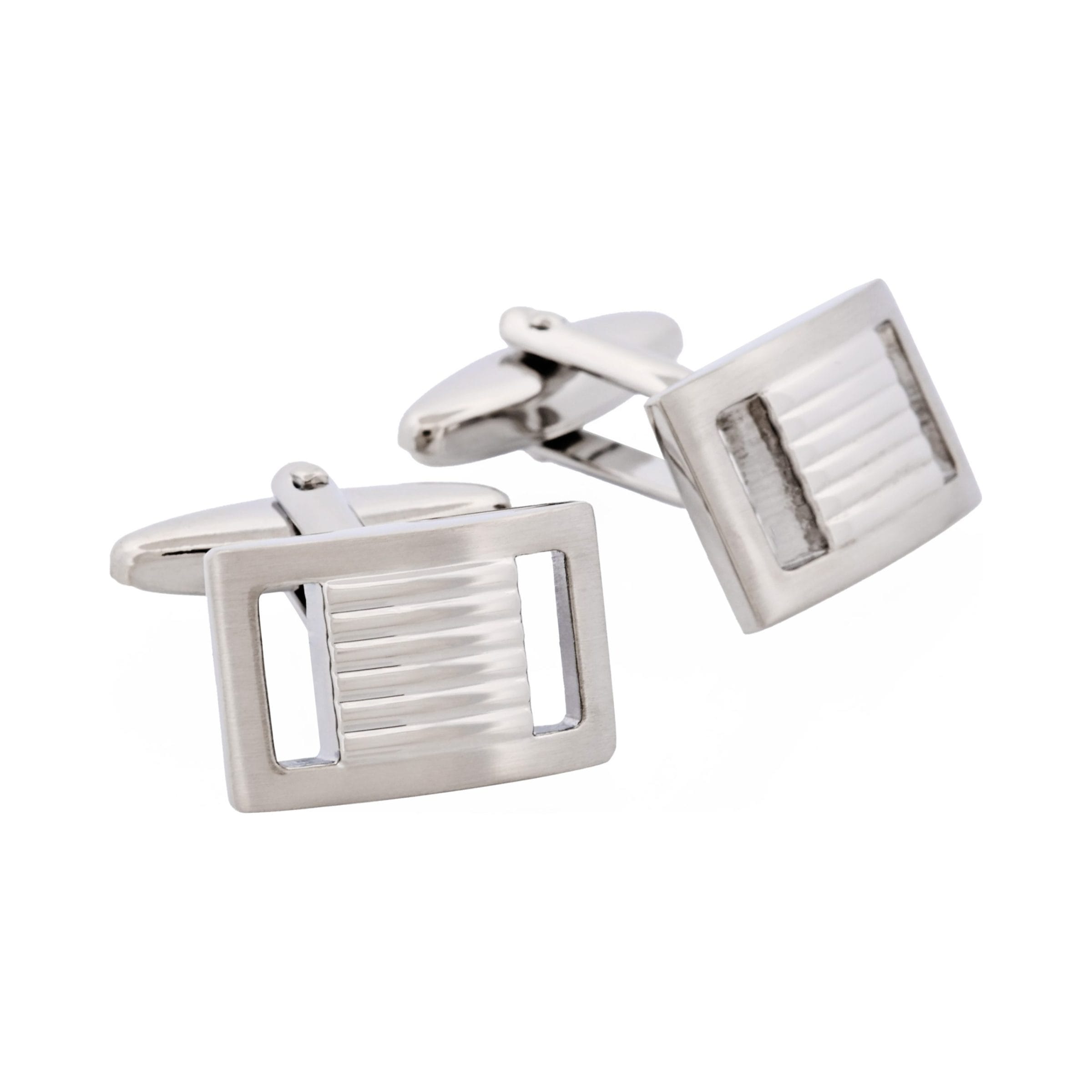 Rhodium Plated Cutout Side Cufflinks