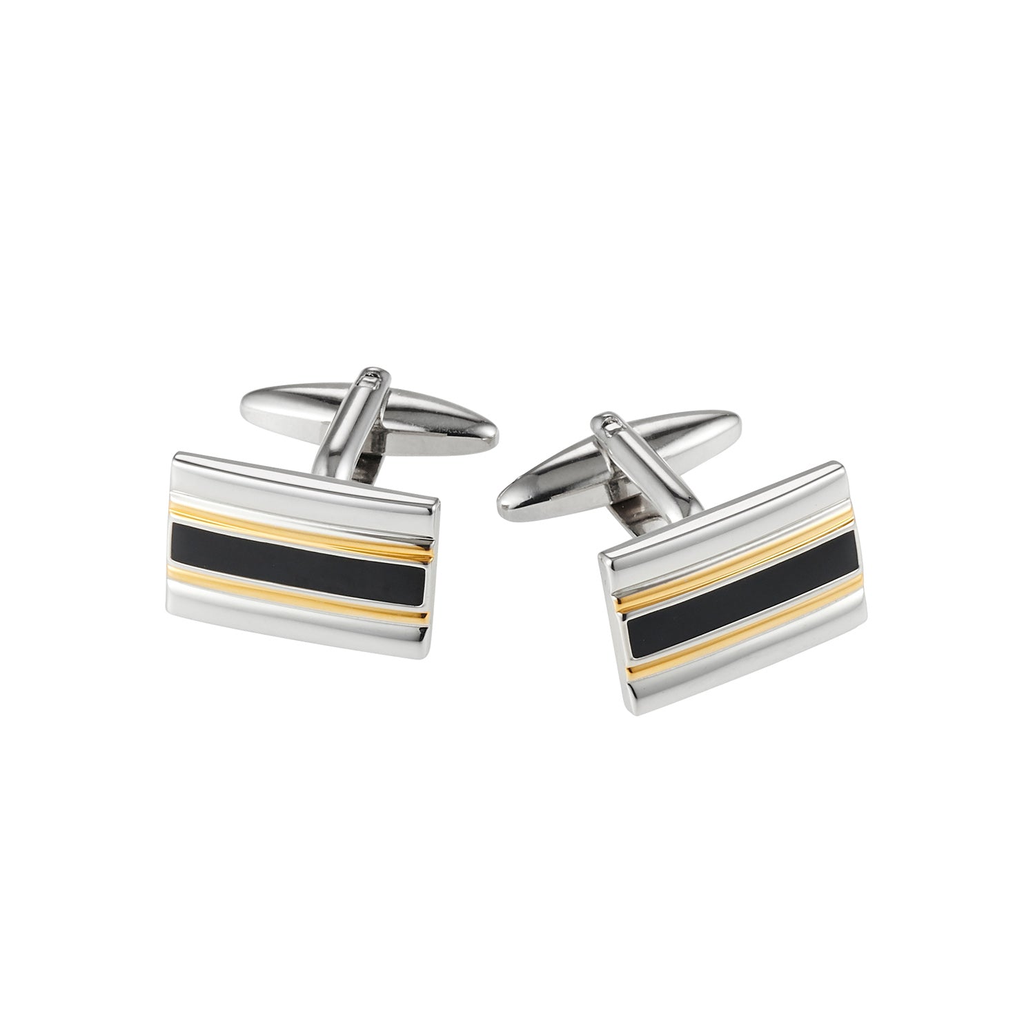 Rhodium & Gold & Black Striped Cufflinks