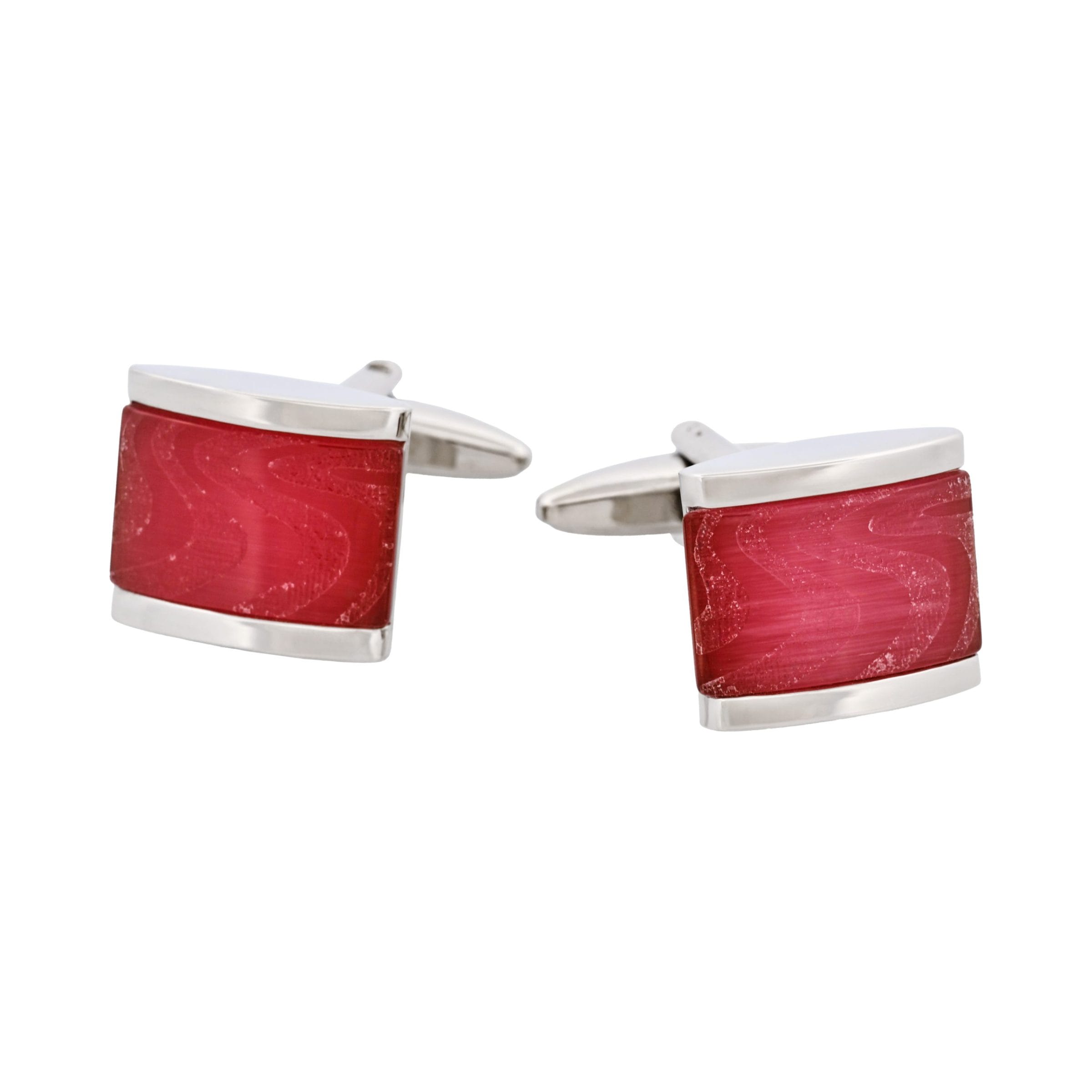 Rhodium Plated Pink Swirl Patterned Cat's Eye Cufflinks