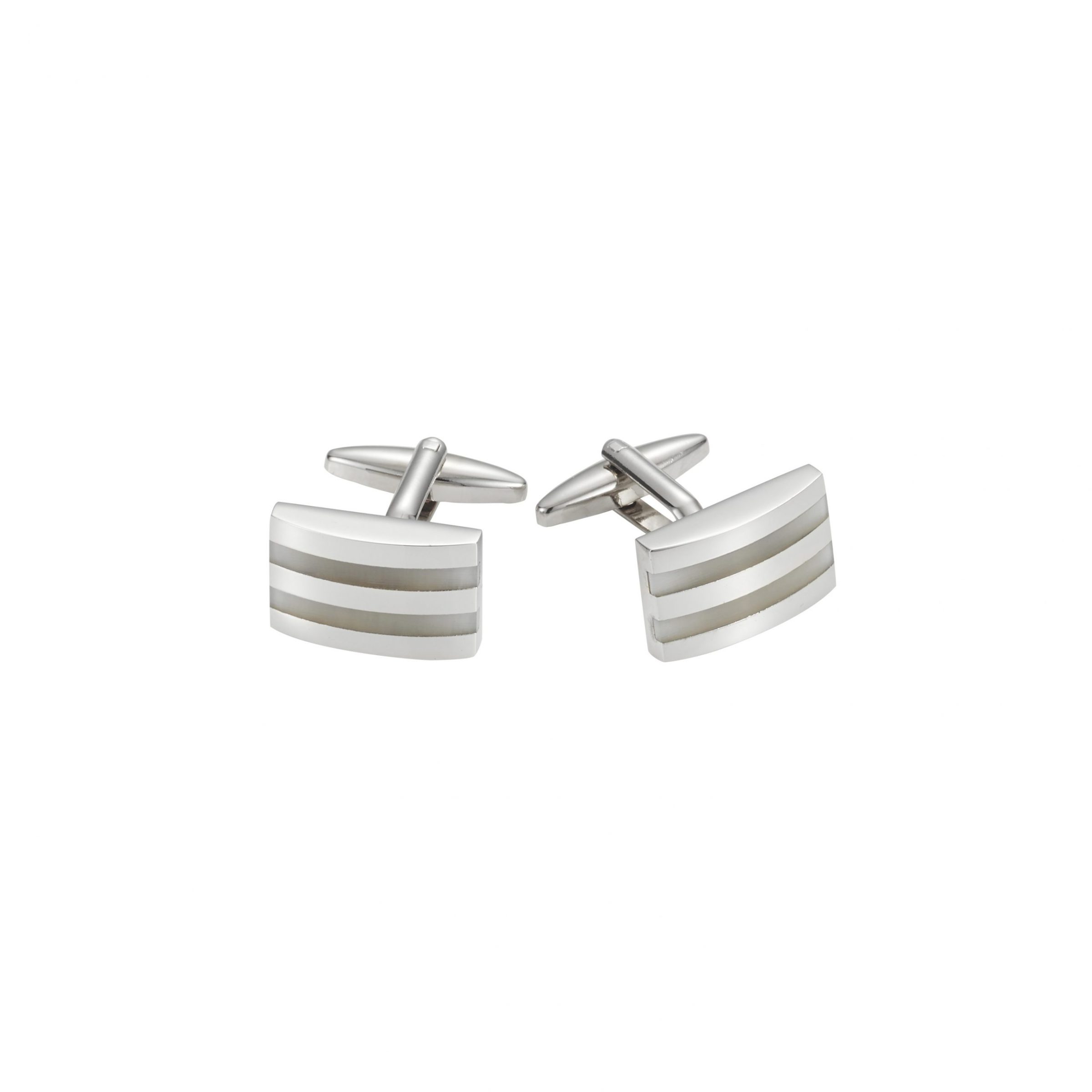 Rhodium Plated White Stripe Cat's Eye Cufflinks