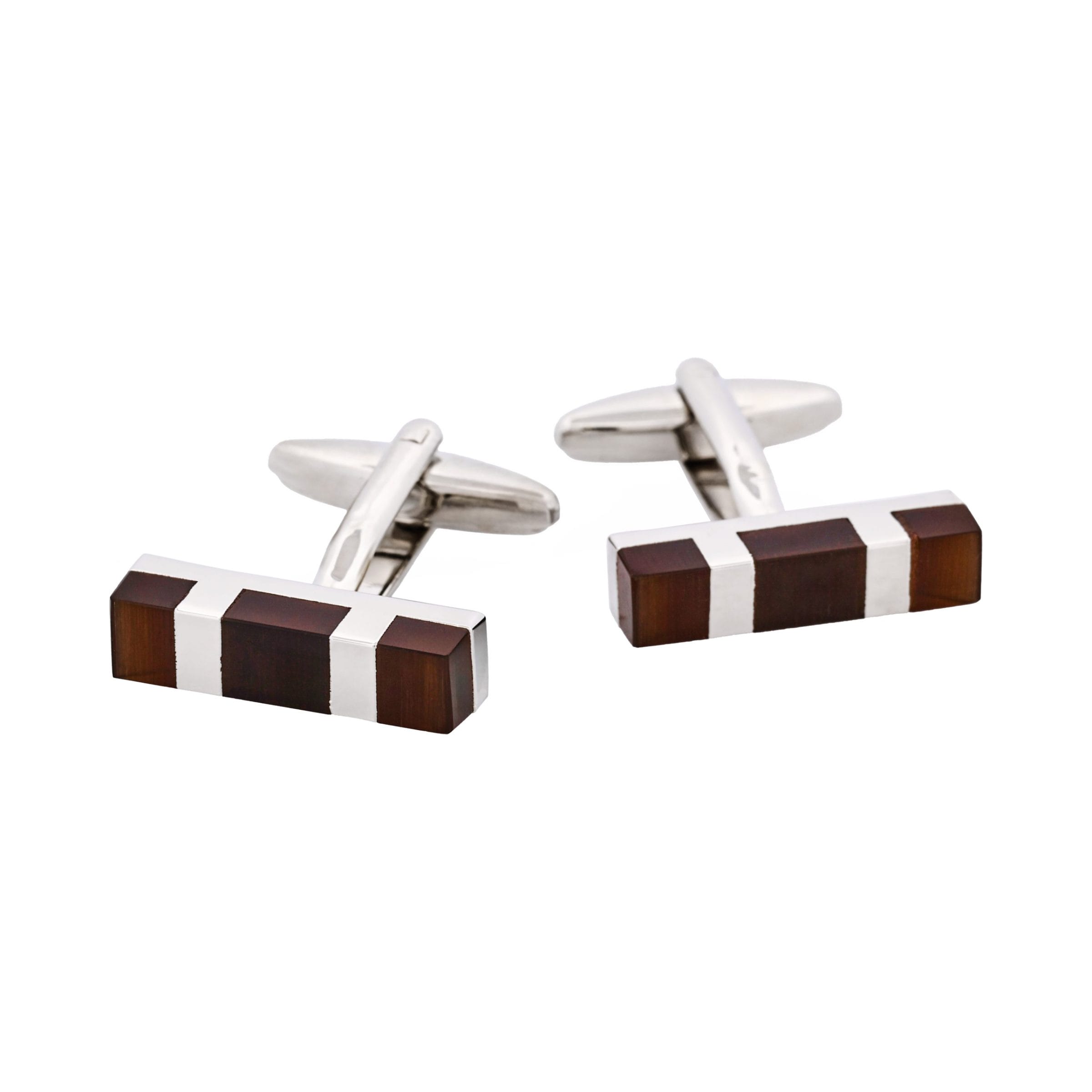 Rhodium Plated Brown Cat's Eye Rectangle Cufflinks