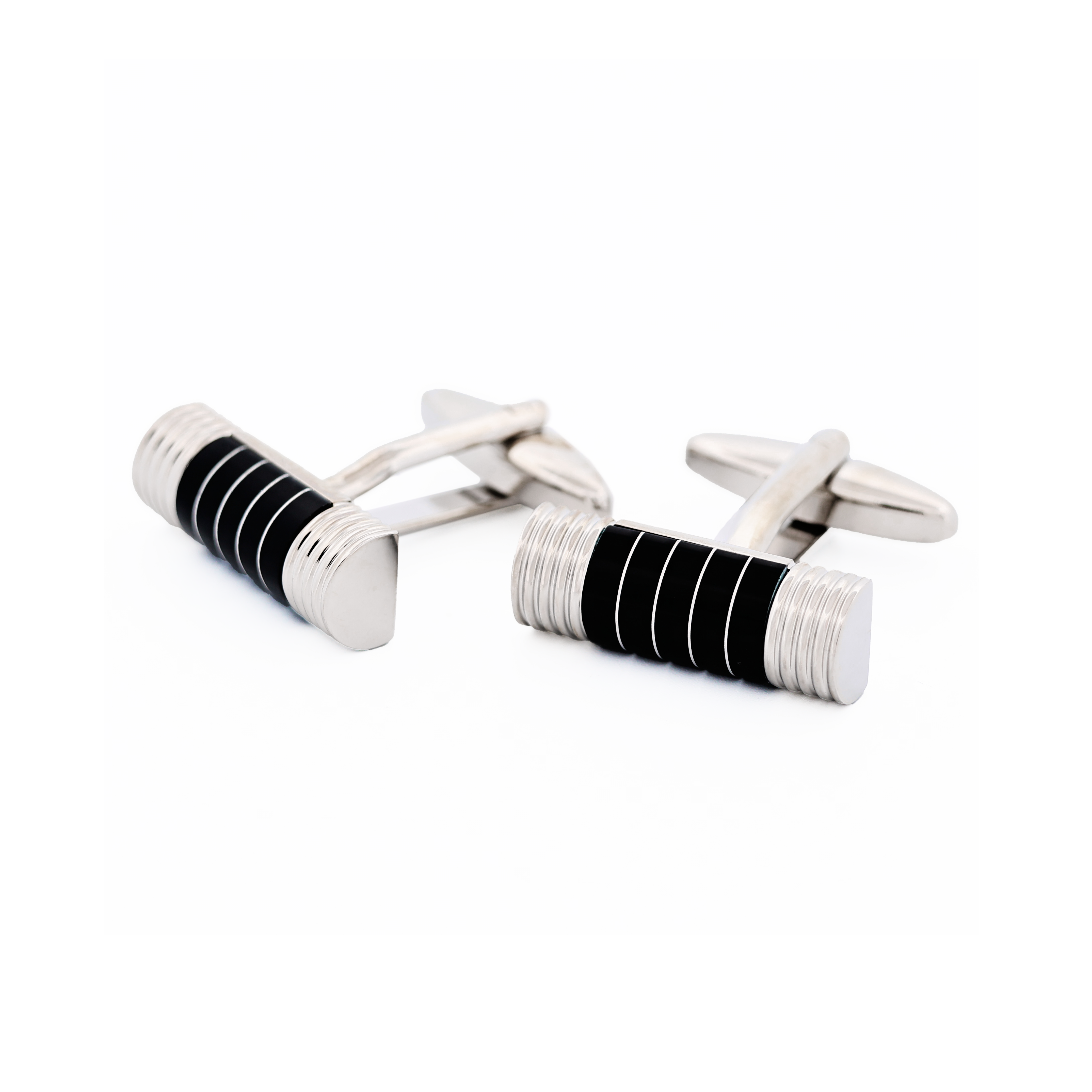 Rhodium Blue Tube Cufflinks