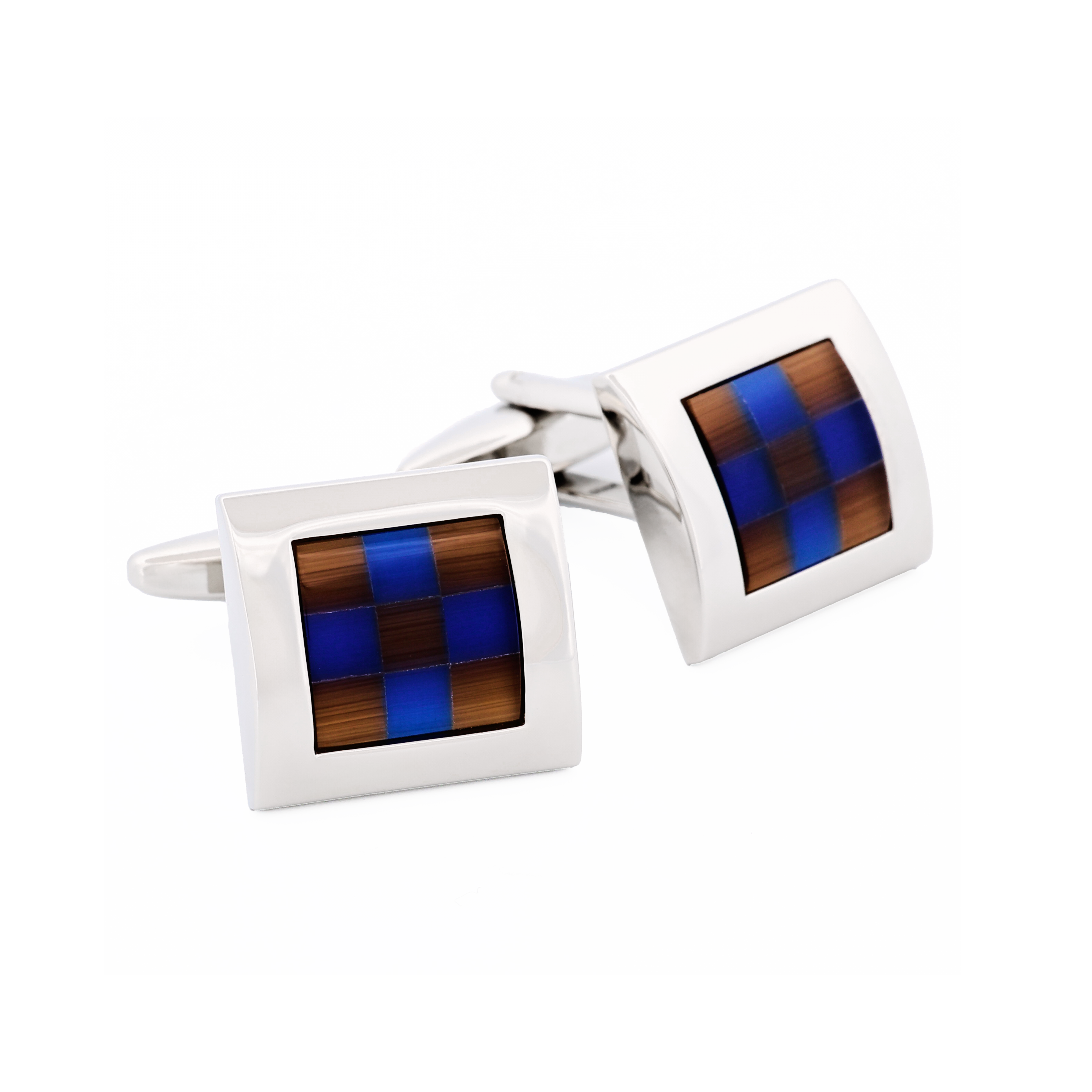 Brown Blue Check Cufflinks